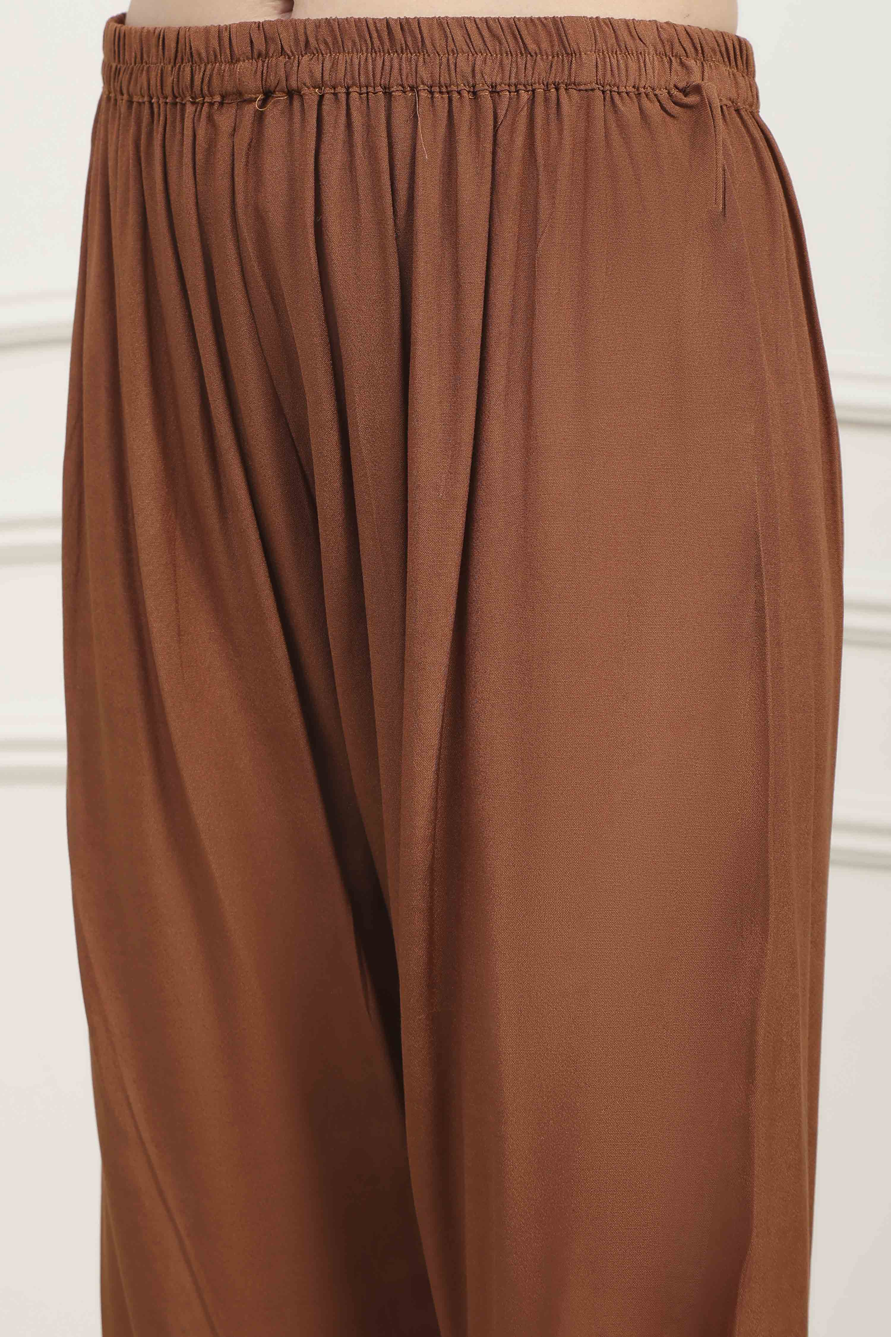 Mustard Silk Tussar Hand Embroidered Unstitched Suit Set image number 3