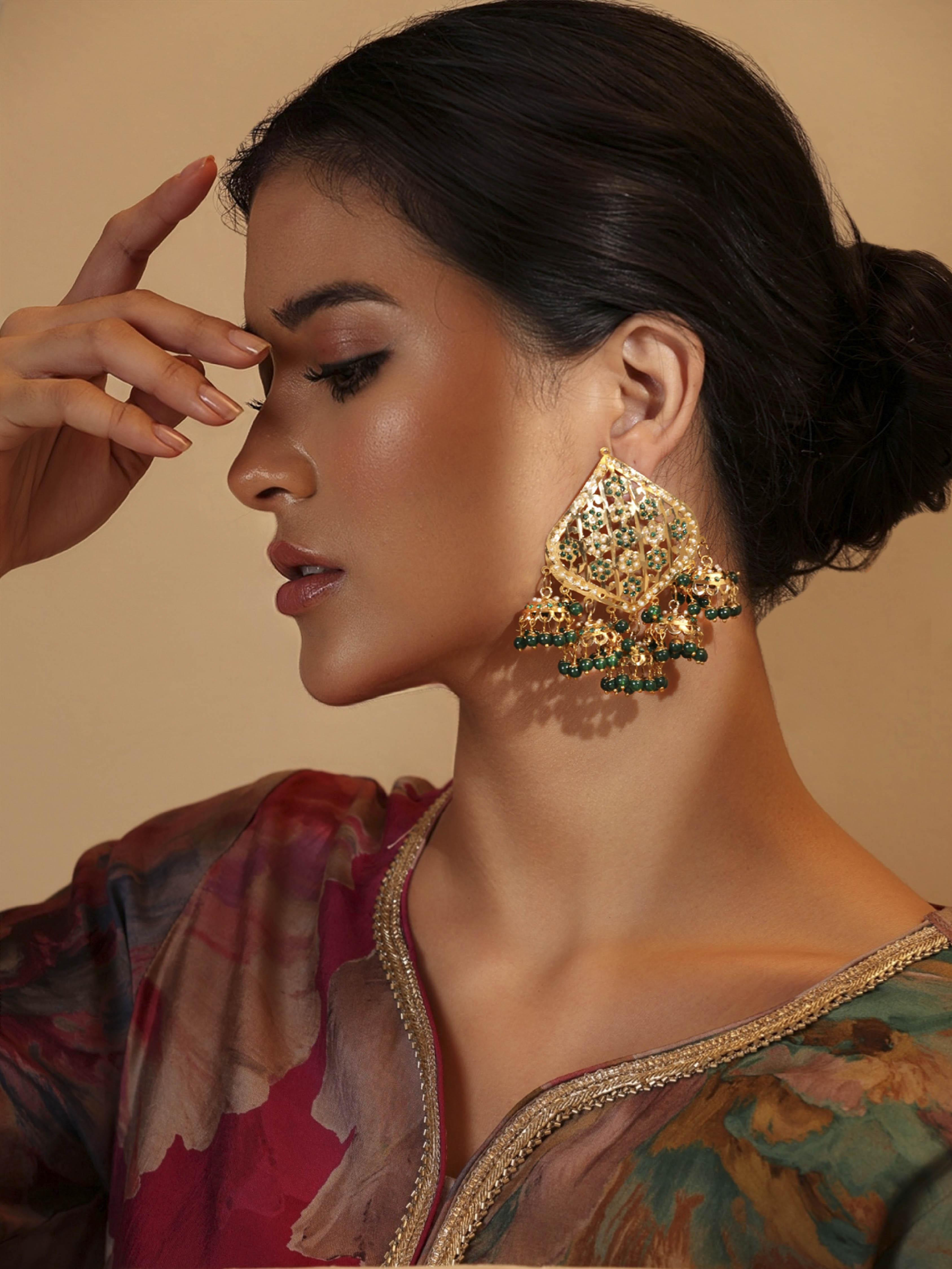 Lush Green Gold Plated Brass Drop & Dangler Earrings image number 1