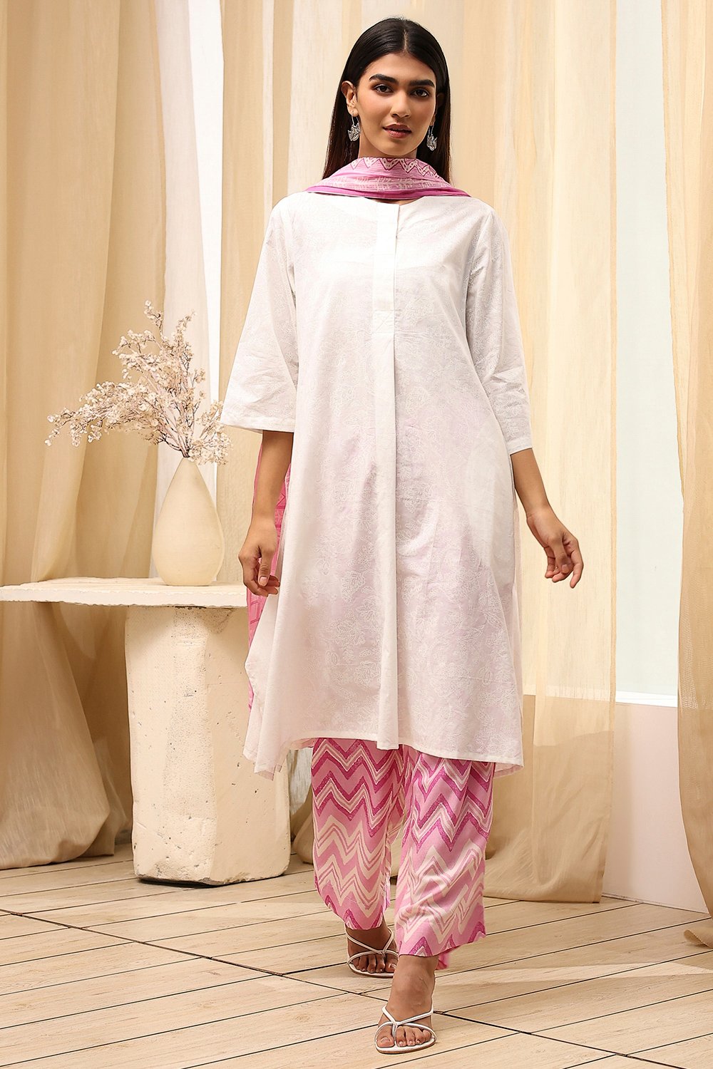 Blue Cotton Straight Suit Set image number 6