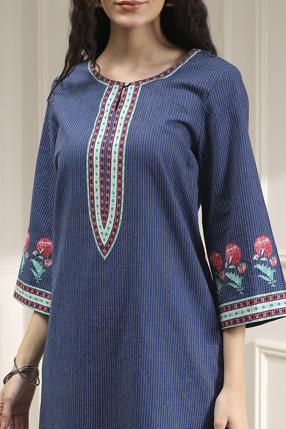 Indigo Blue Cotton Straight Printed Kurta image number 1
