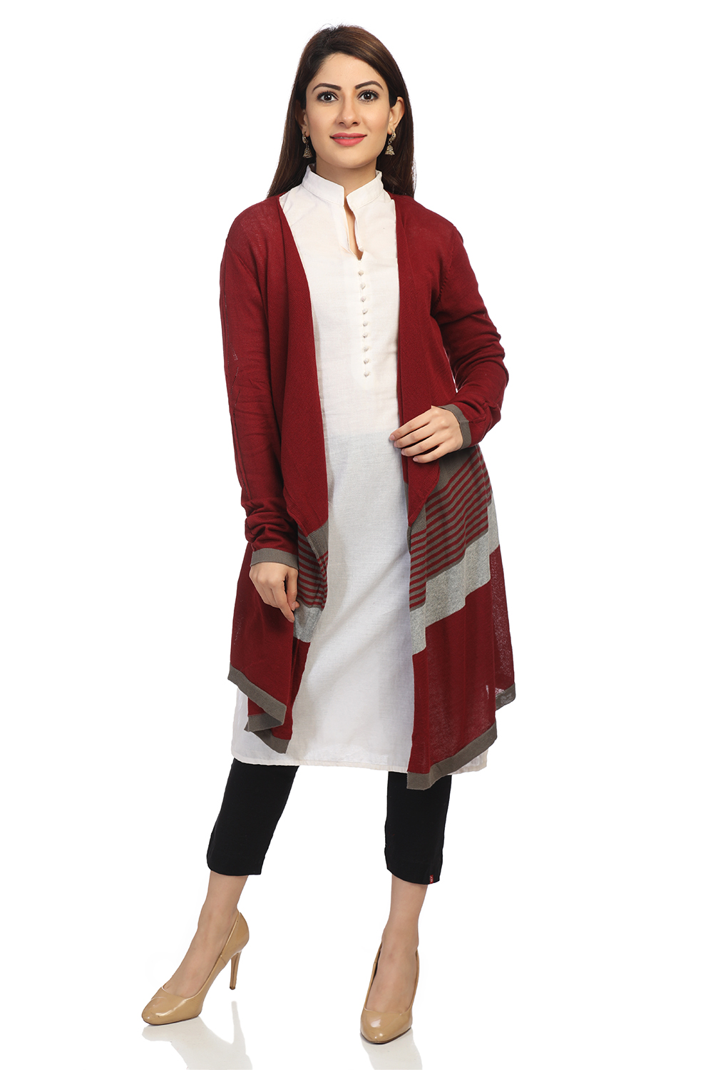 Dark Blue Cotton Front Open Printed Shrug image number 0
