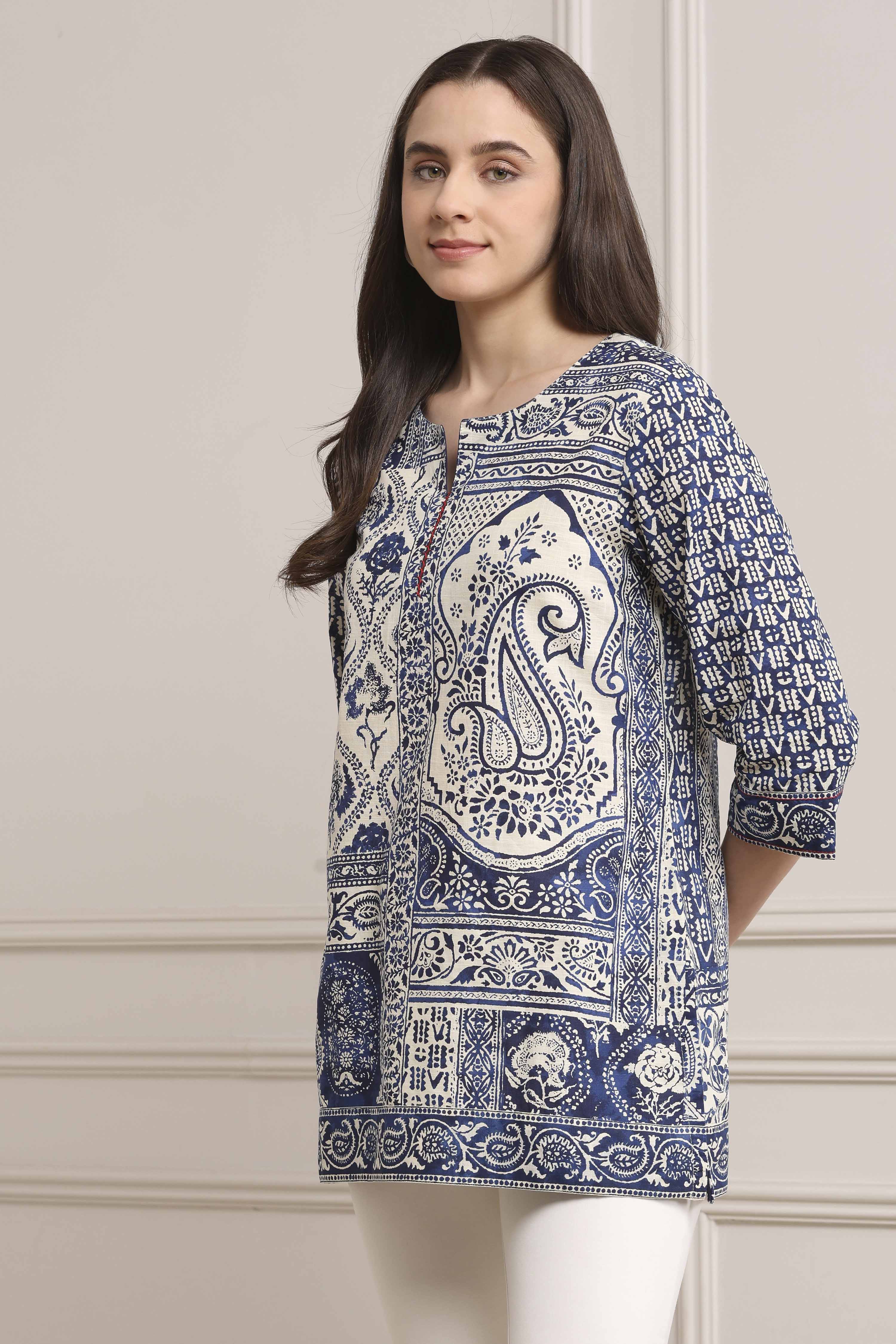 Indigo Cotton Straight Kurta image number 2