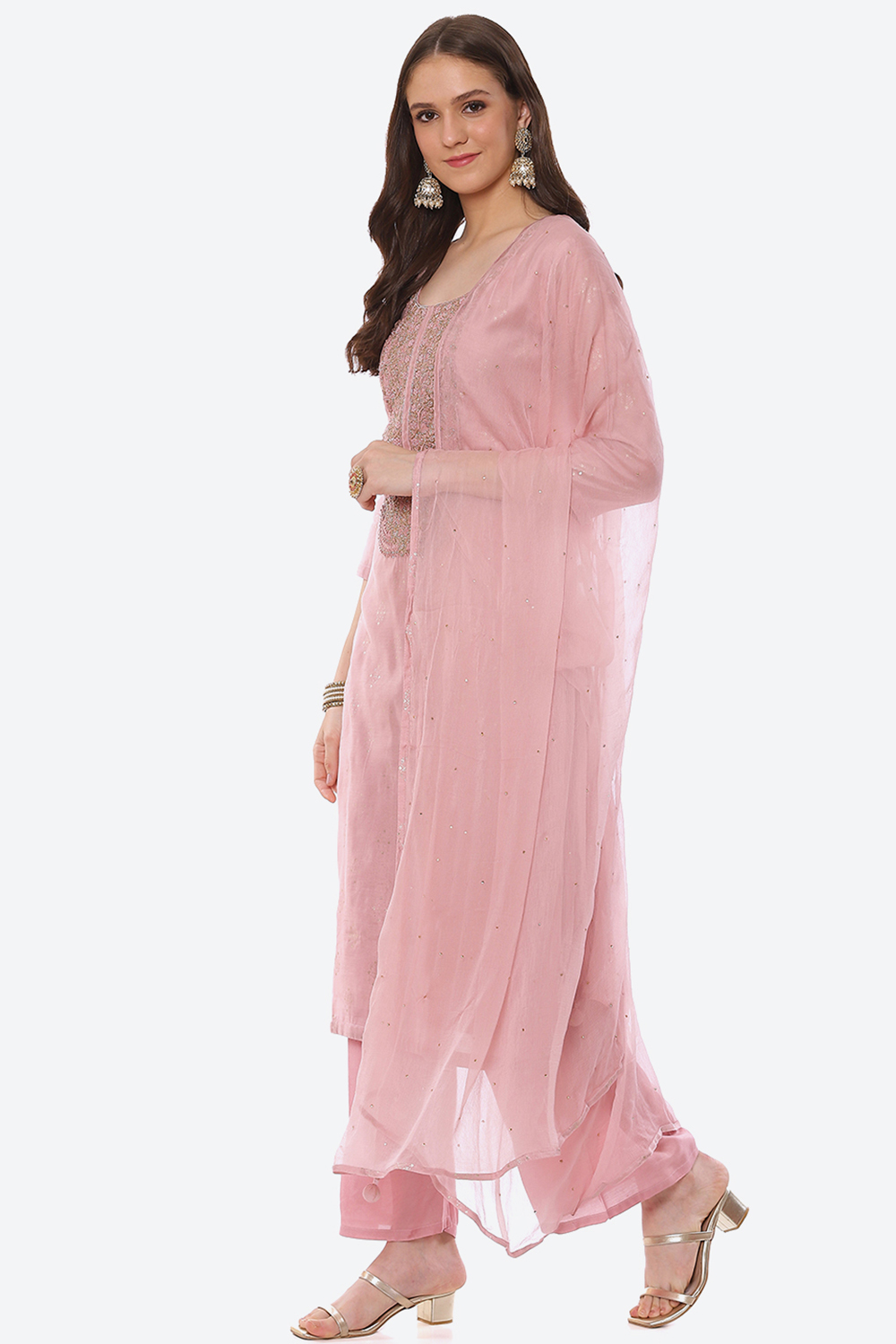 Black Chanderi Digital Print Unstitched Suit Set image number 6