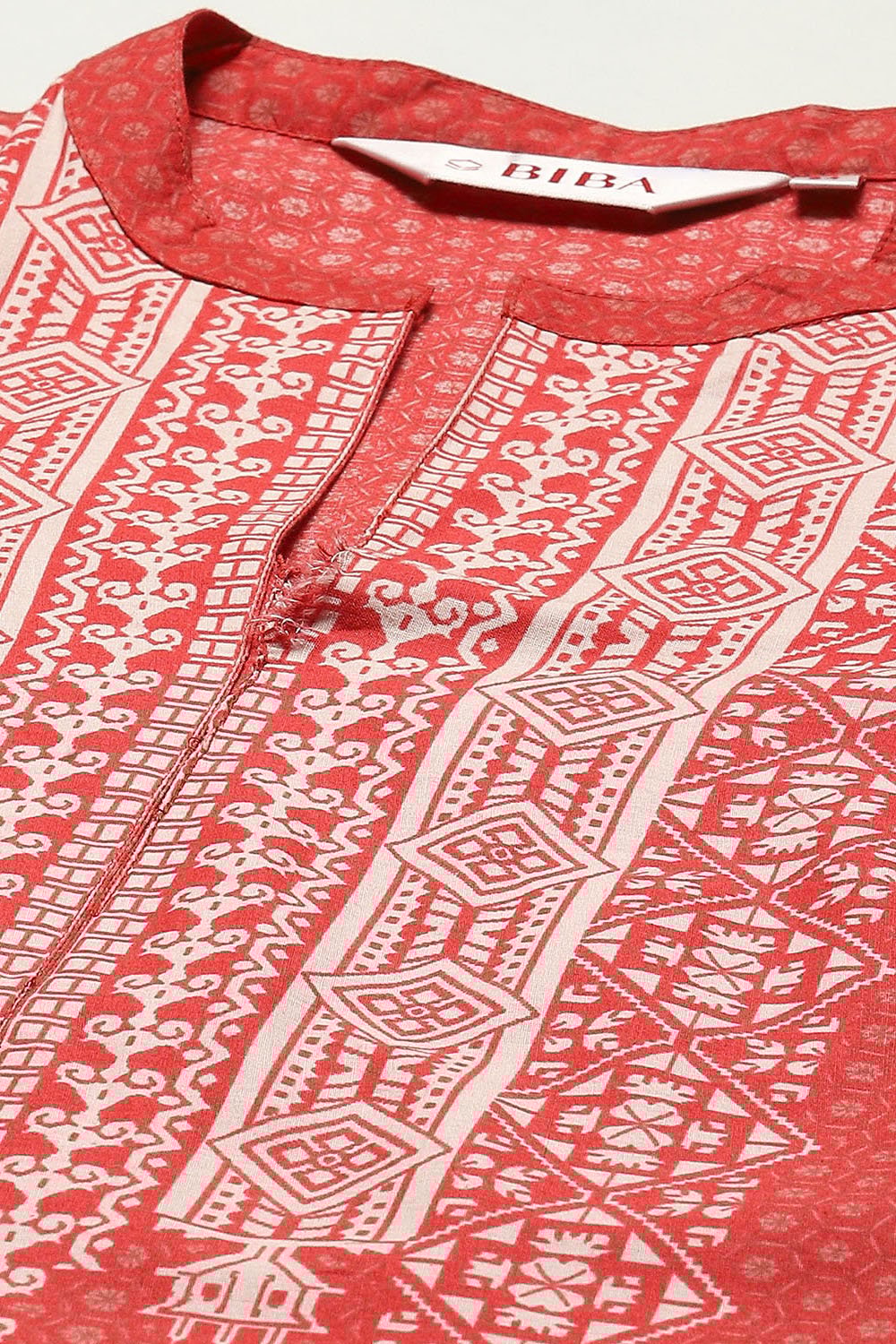 Red Cotton A-Line Printed Kurta image number 1