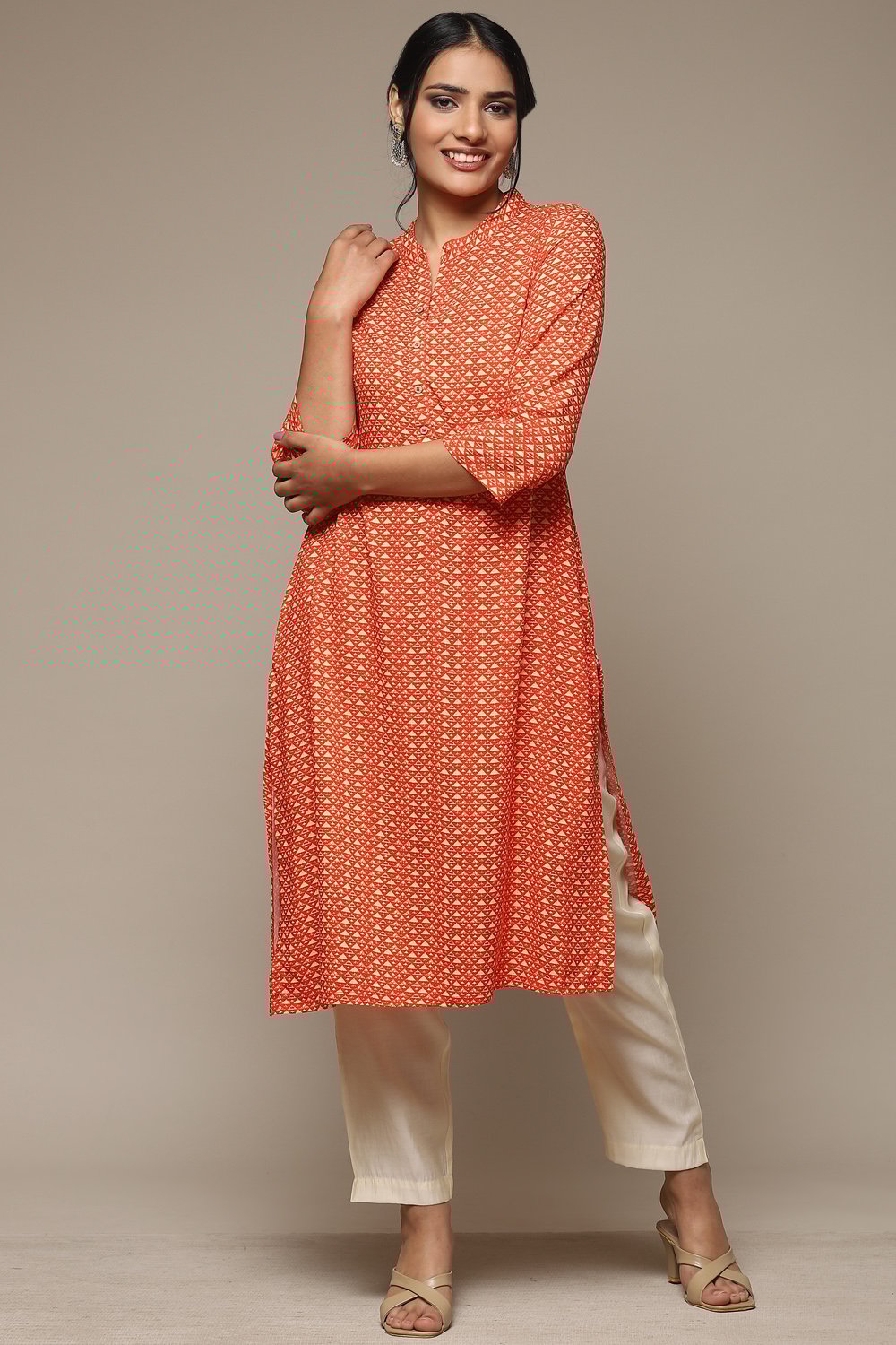 Orange Rayon Straight Printed Kurta image number 5