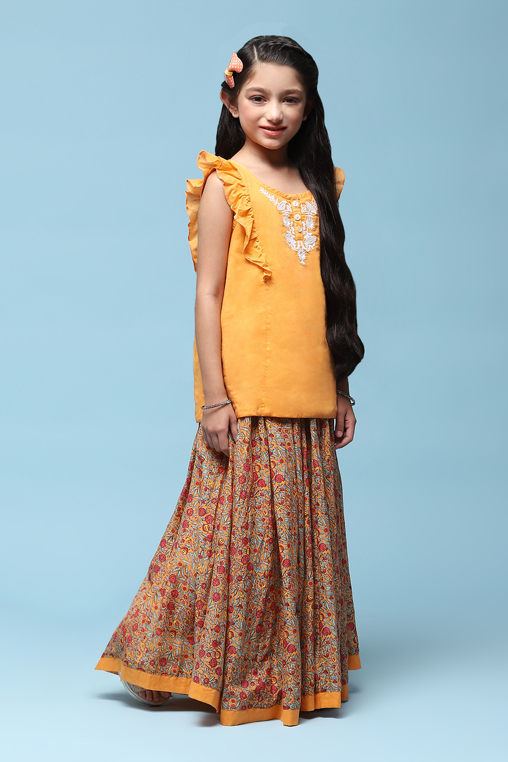Purple Cotton Straight Printed Kurta Skirt Suit Set image number 5