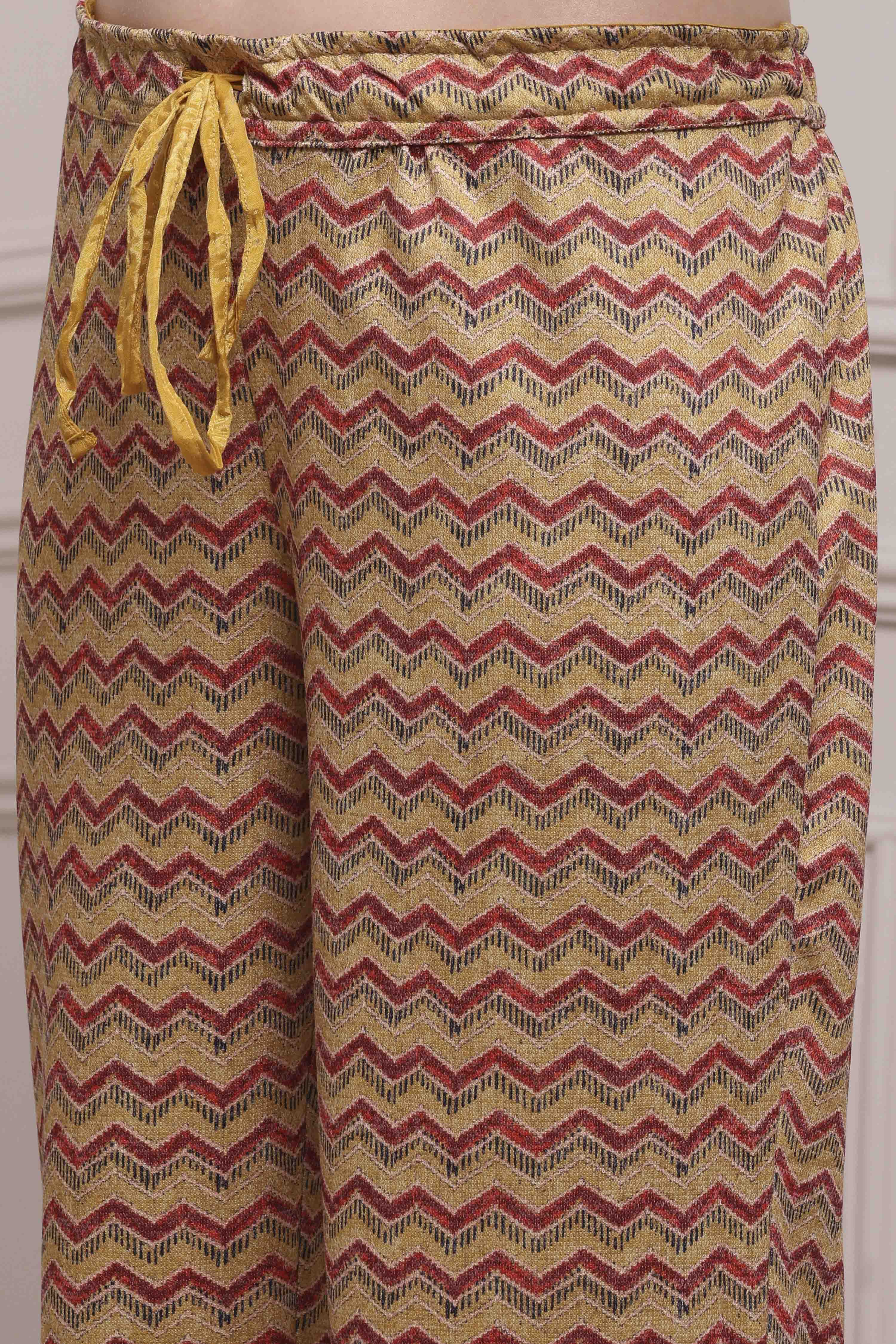 Mustard Blended Printed Straight Kurta Pants Set image number 2