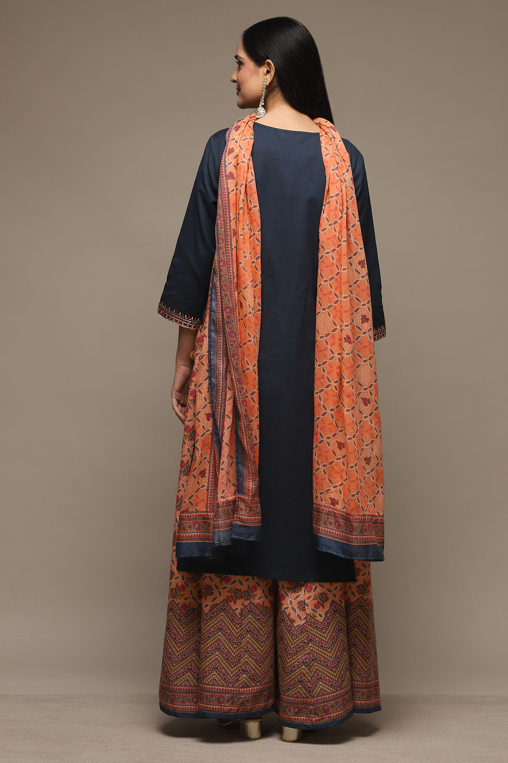 Blue Cotton Straight Kurta Sharara Suit Set image number 4