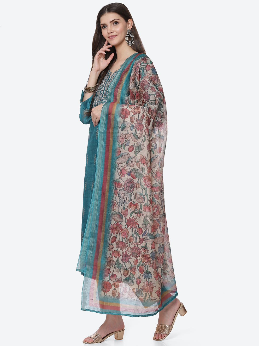 Neutral Chanderi Easy Stitch Suit Set image number 6