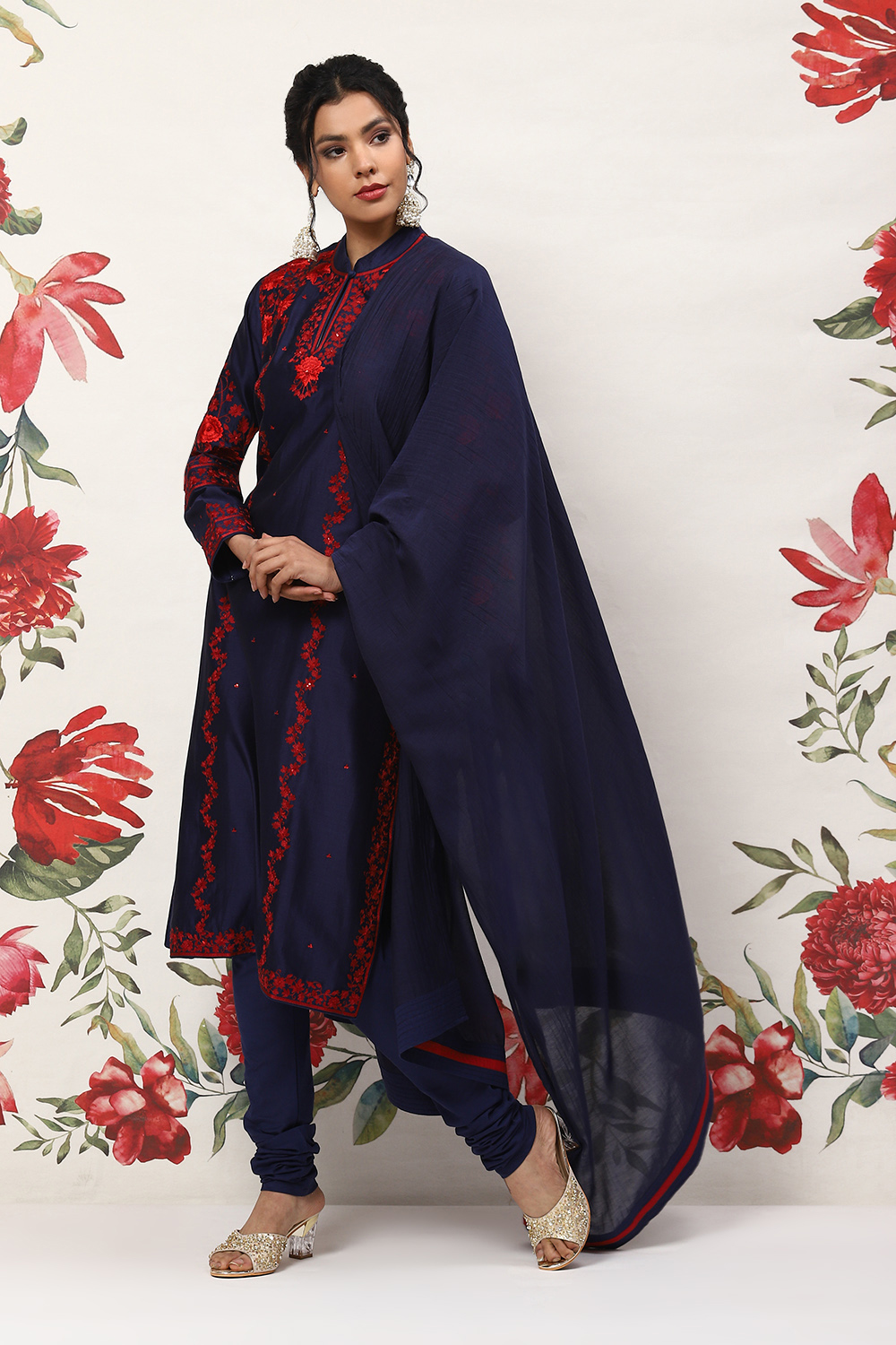 Indigo Cotton Blend Straight Kurta Suit Set image number 4