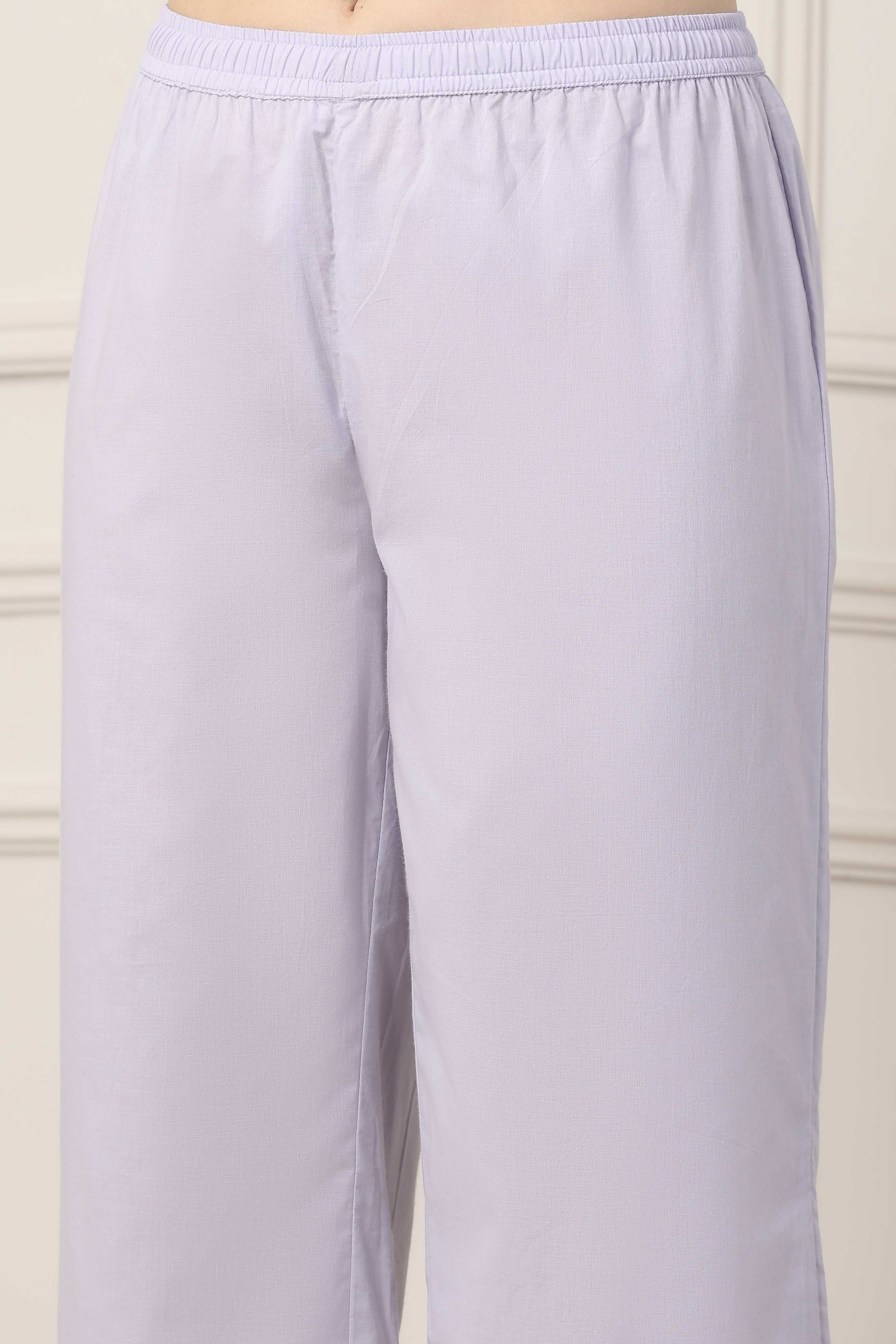 Lavender Cotton Floral Embroidered Straight Suit Set image number 2