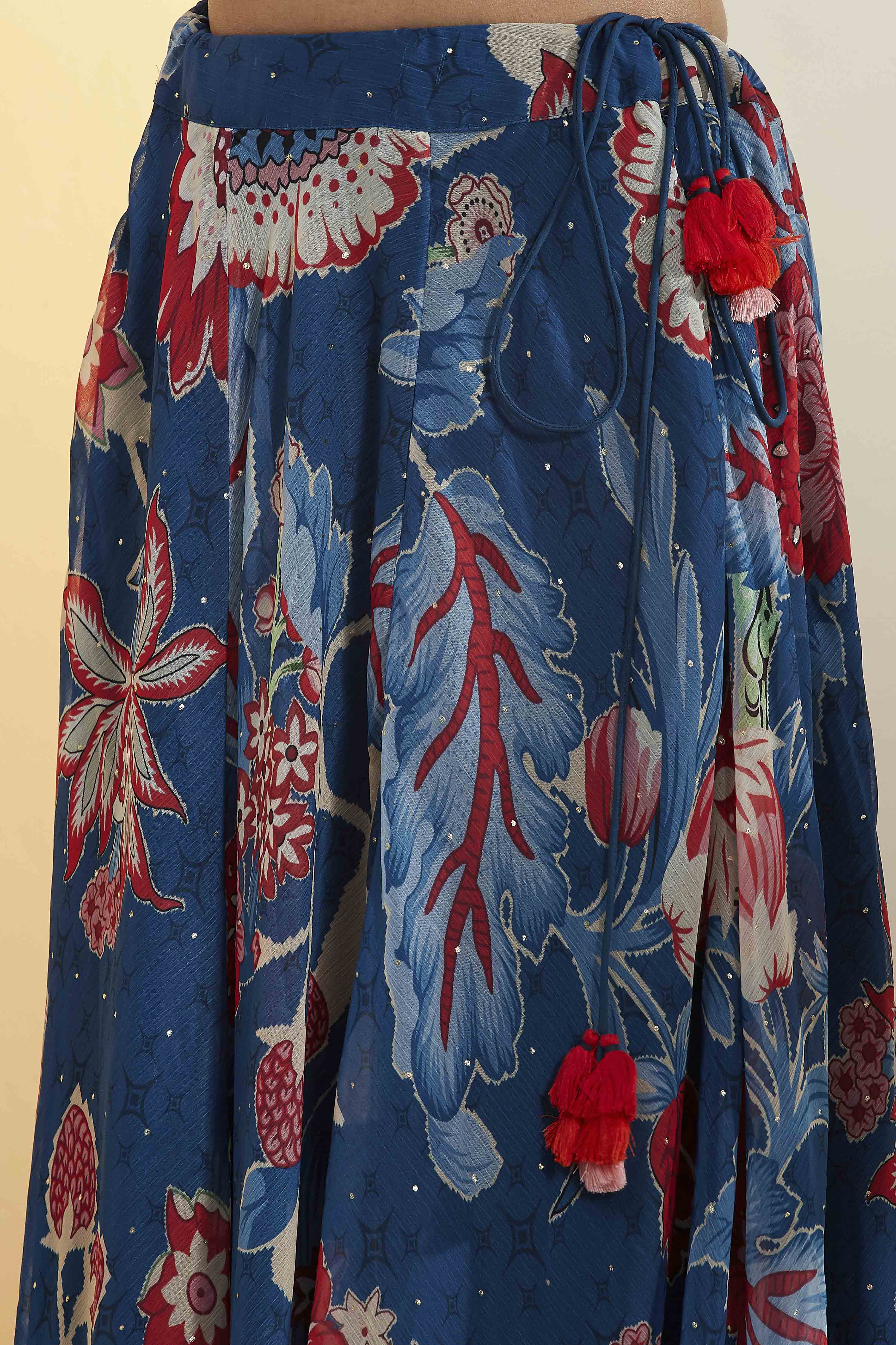 Blue Viscose Rayon Printed Lehenga Set image number 3