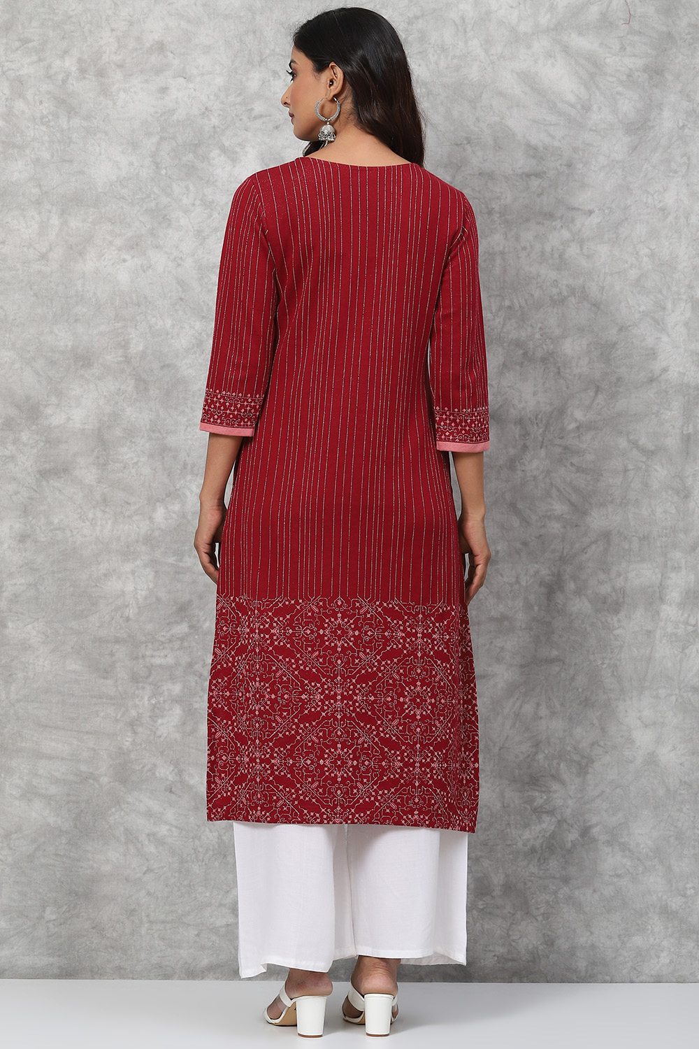 Navy Poly Metallic Straight Kurta image number 4