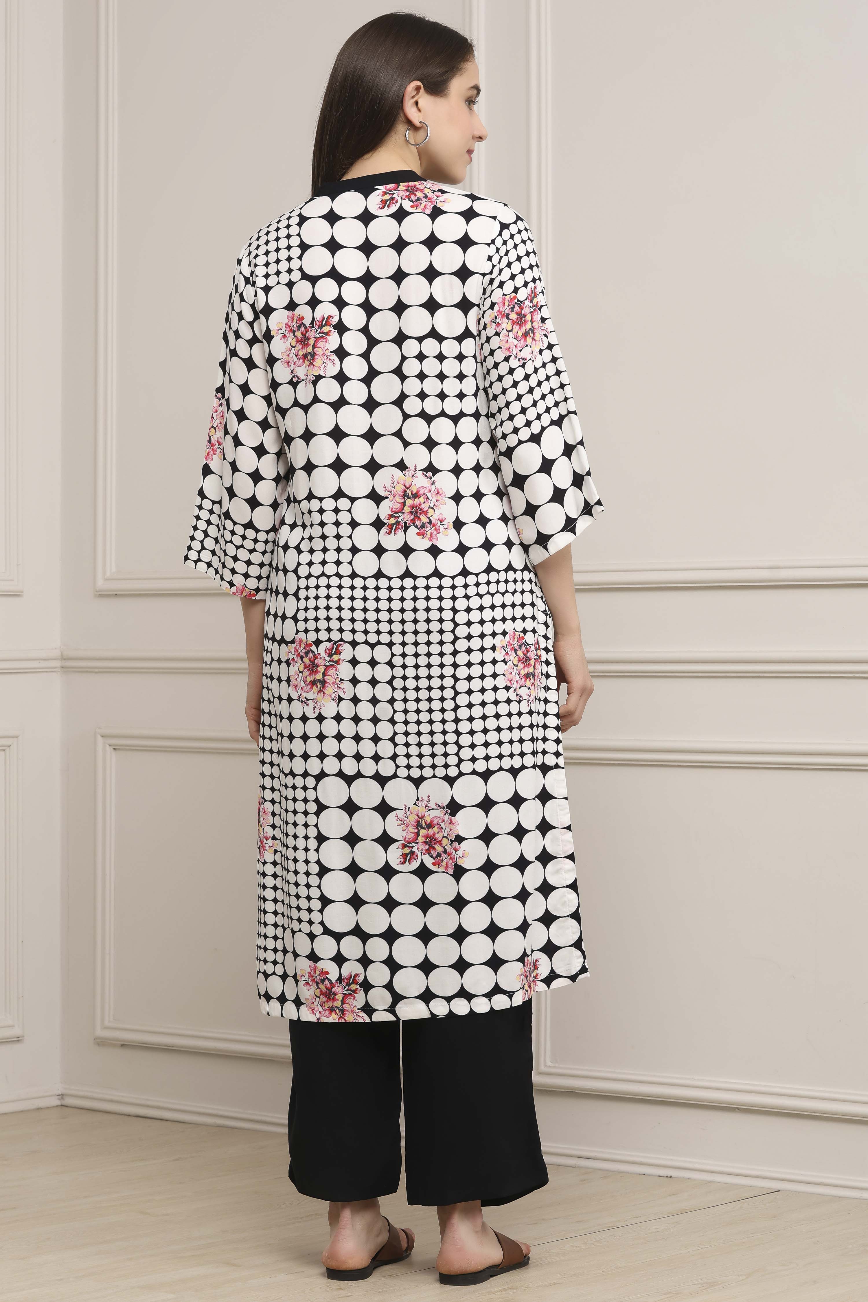 Black and White Printed Straight Suit Set image number 4