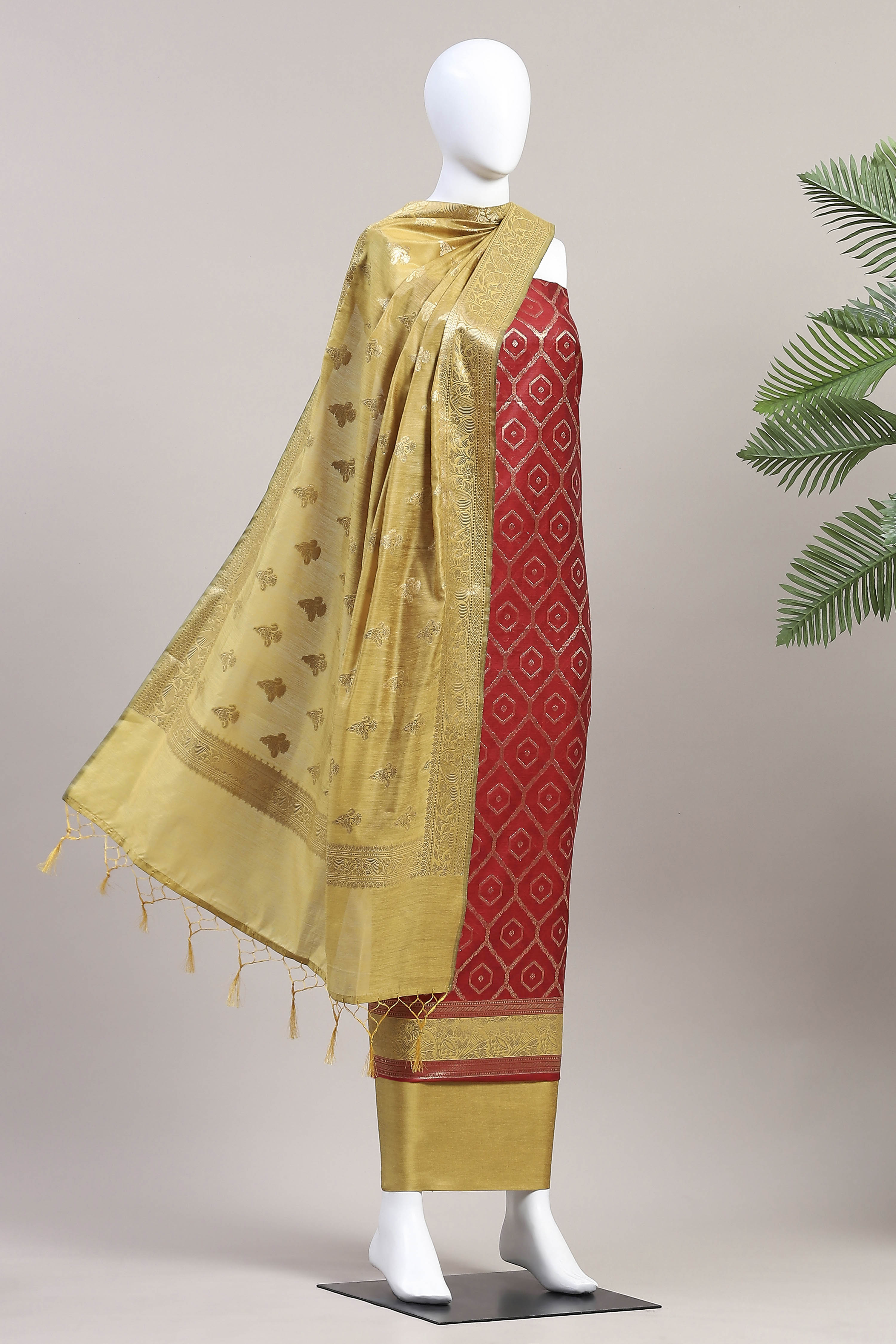 Rama Green Chanderi  Unstitched Suit Set image number 4