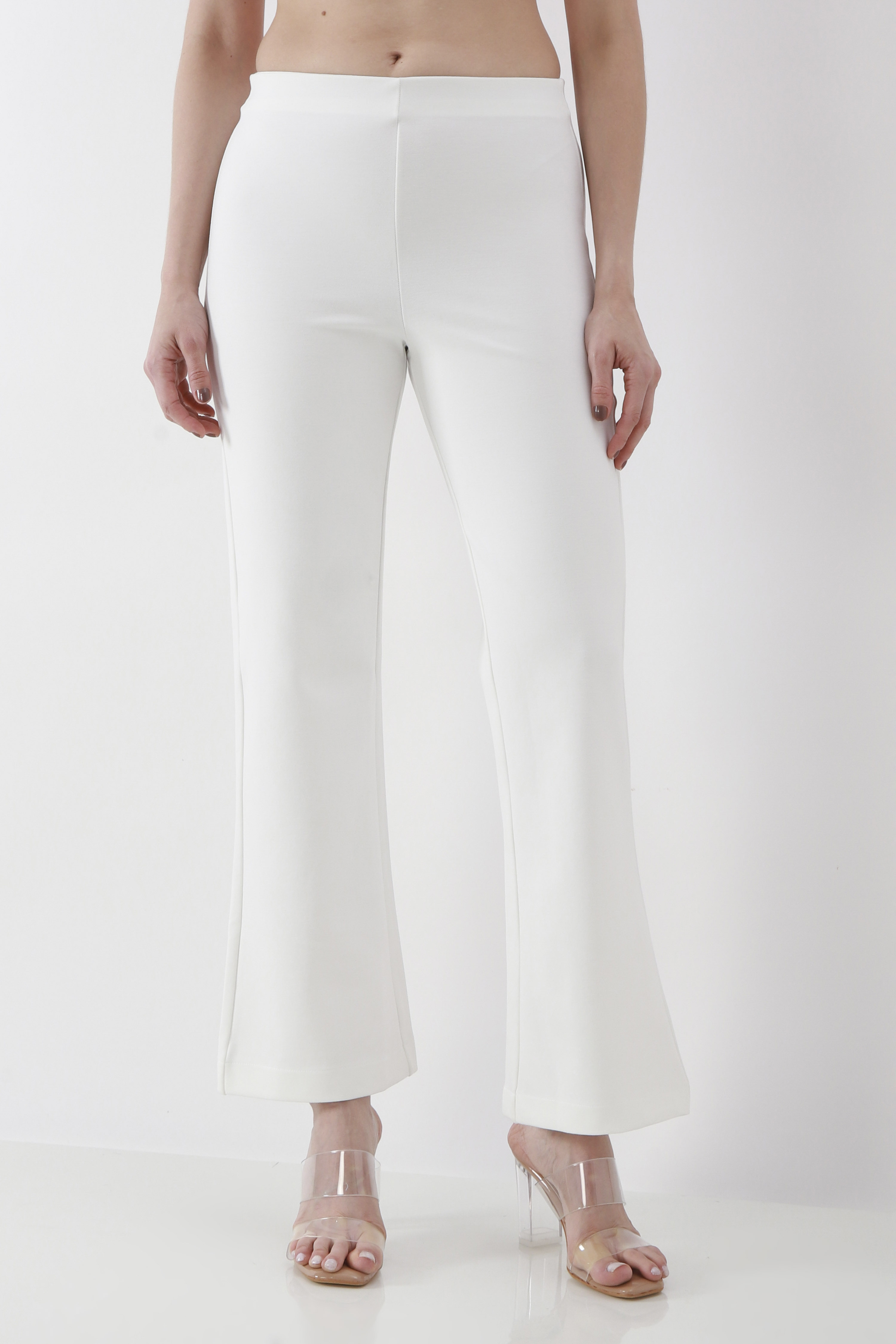 Beige Viscose Blend Flared Pants image number 4