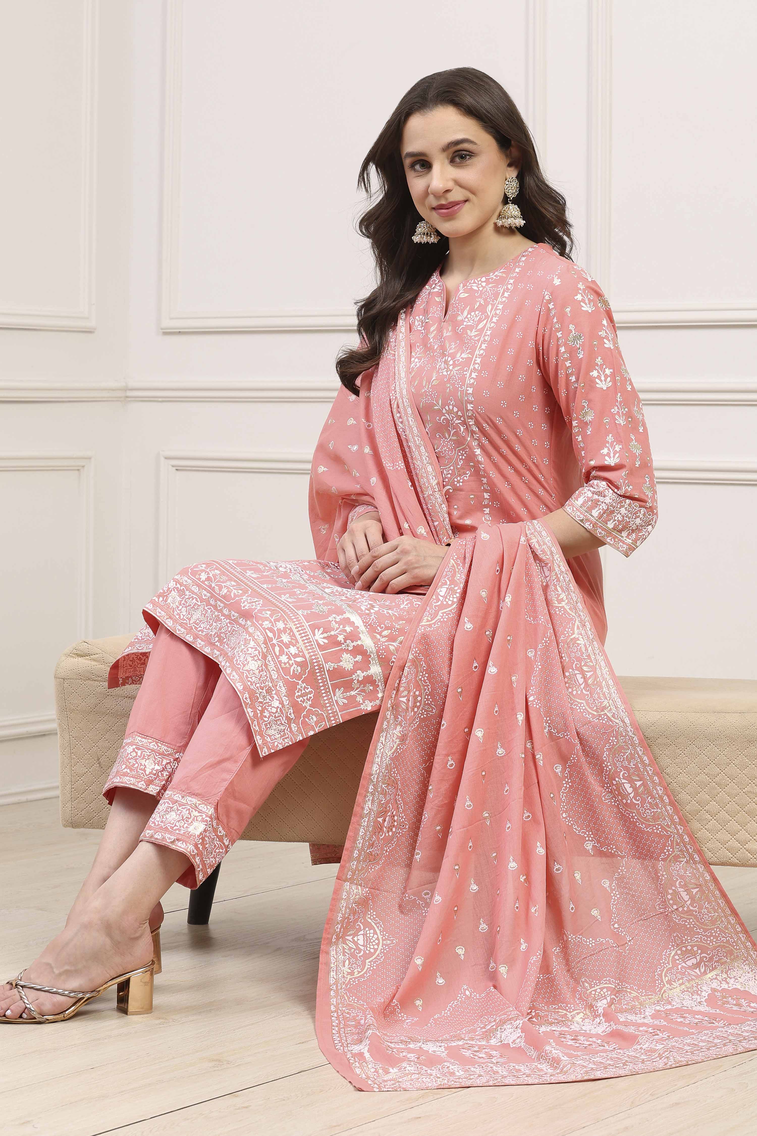 Sea Green Cotton Straight Kurta Pants Suit Set image number 0