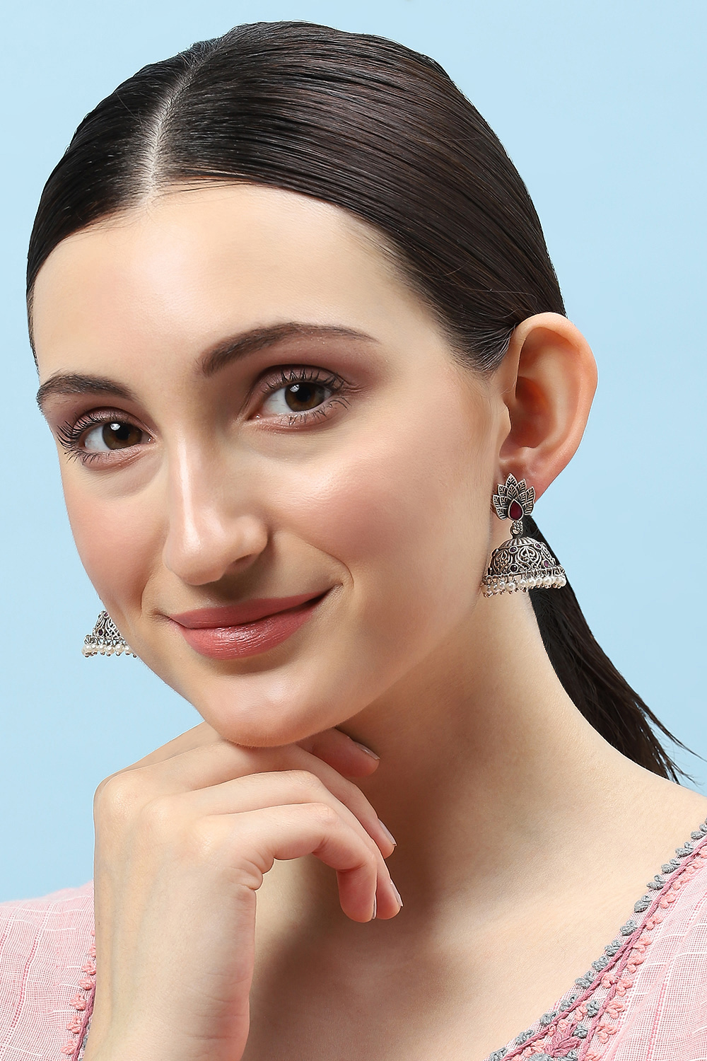 Pink Brass Jhumkas image number 3