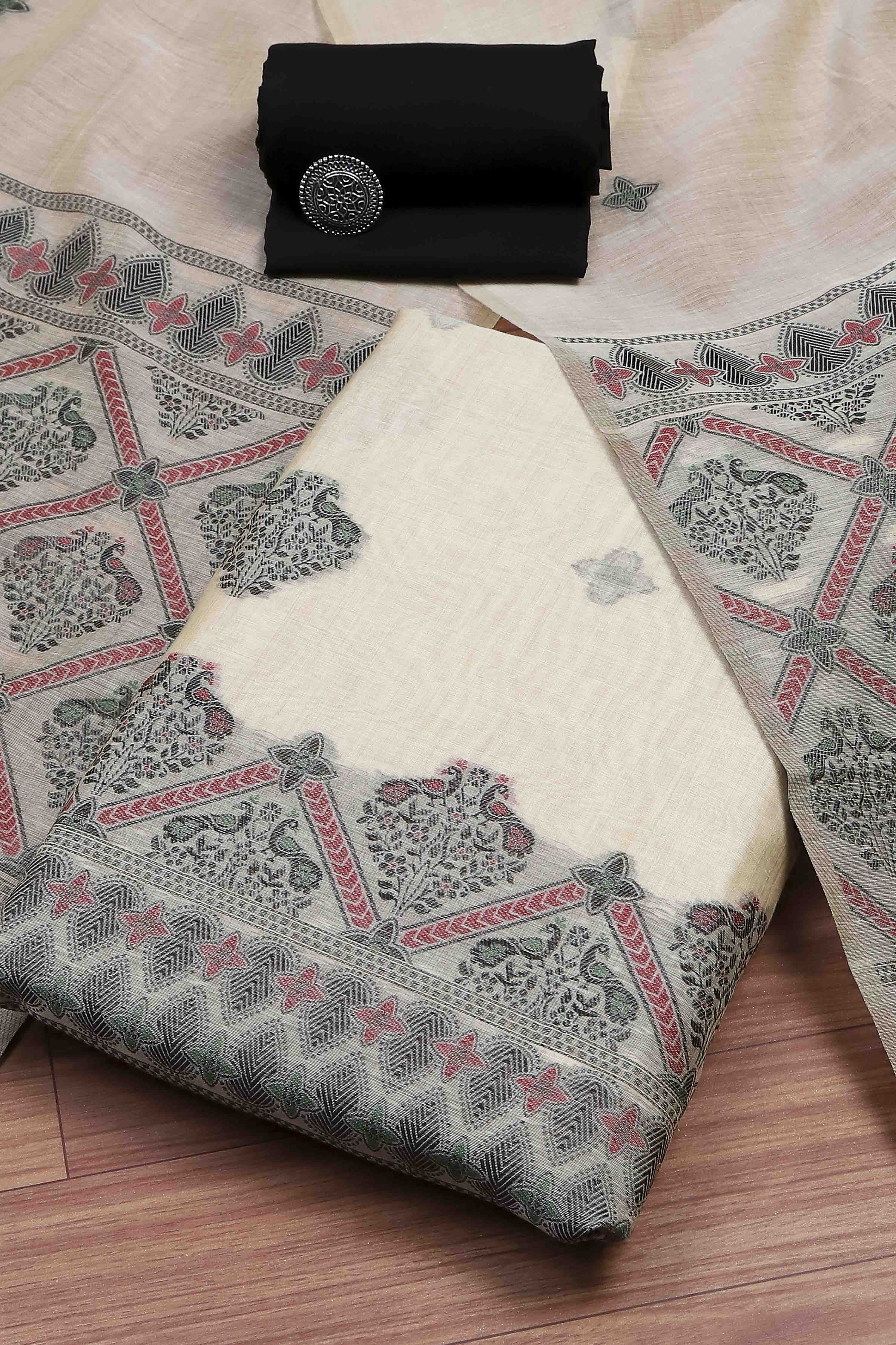 Rani Cotton Jamdani Unstitched Suit Set image number 0