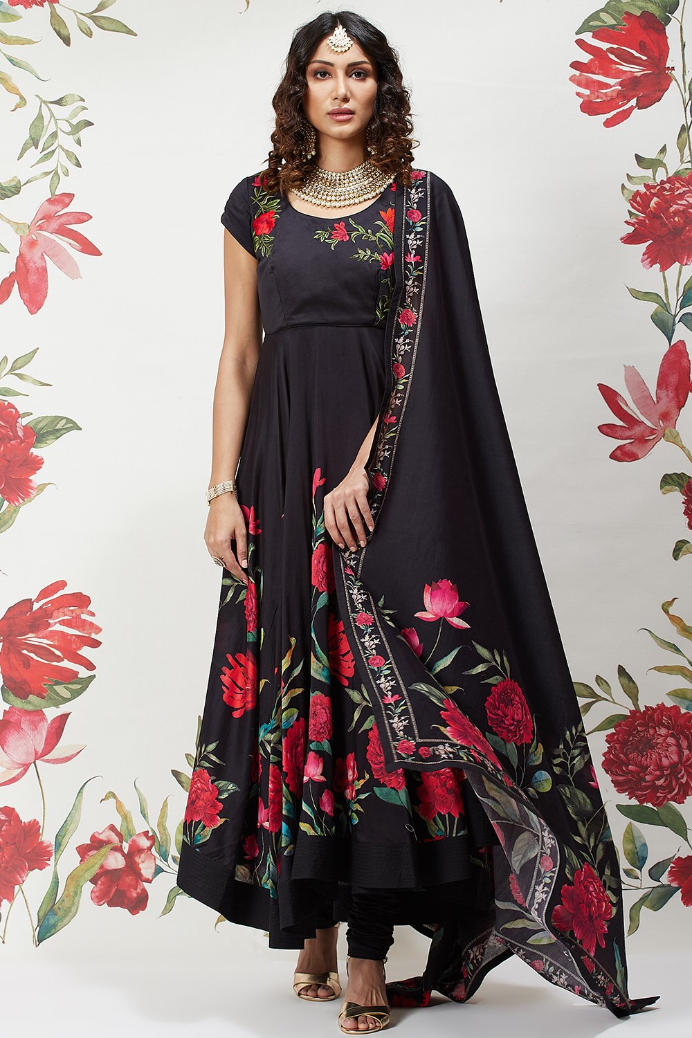 Rohit Bal Beige Cotton Silk Flared Printed Suit Set image number 4