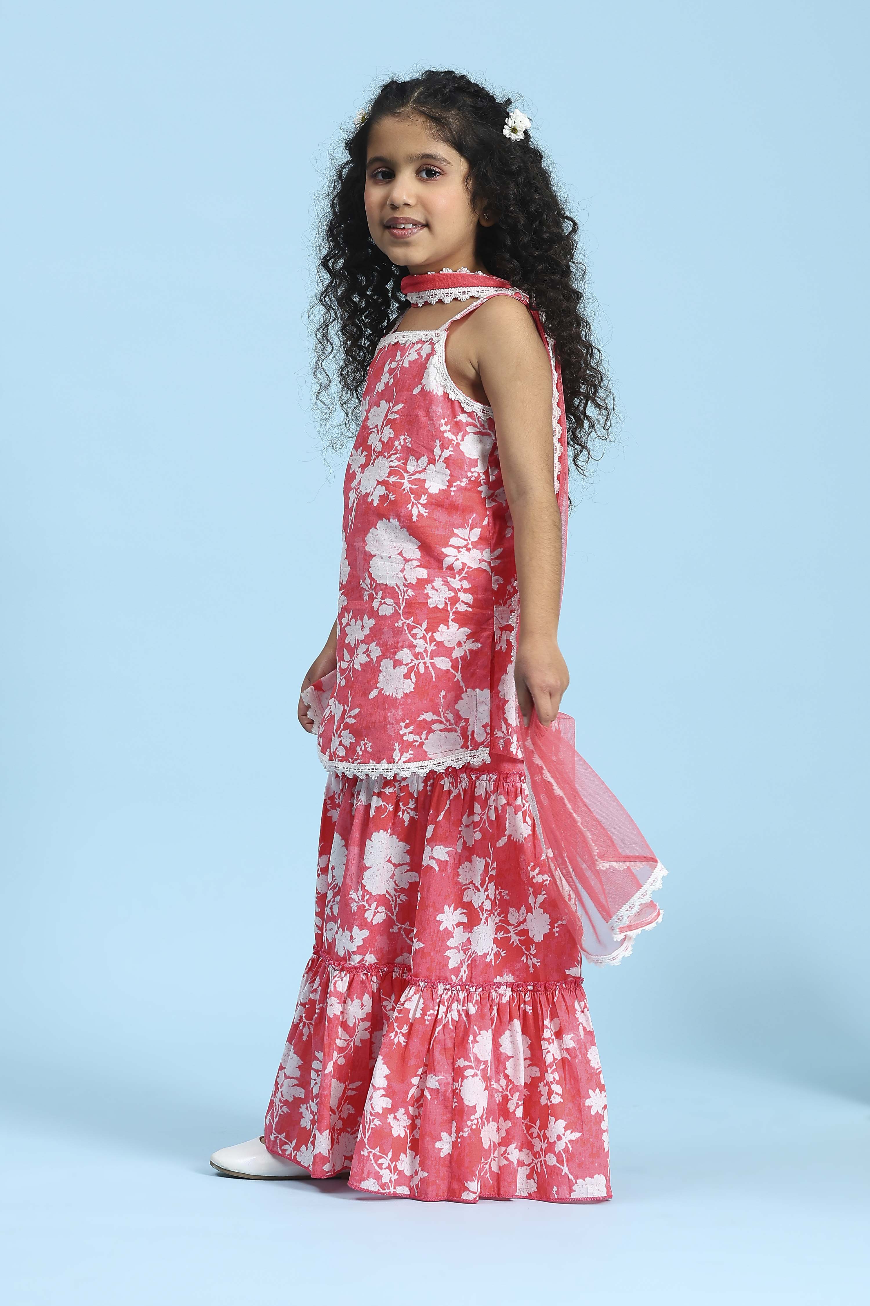 Coral Cotton Printed Straight Suit Set image number 3