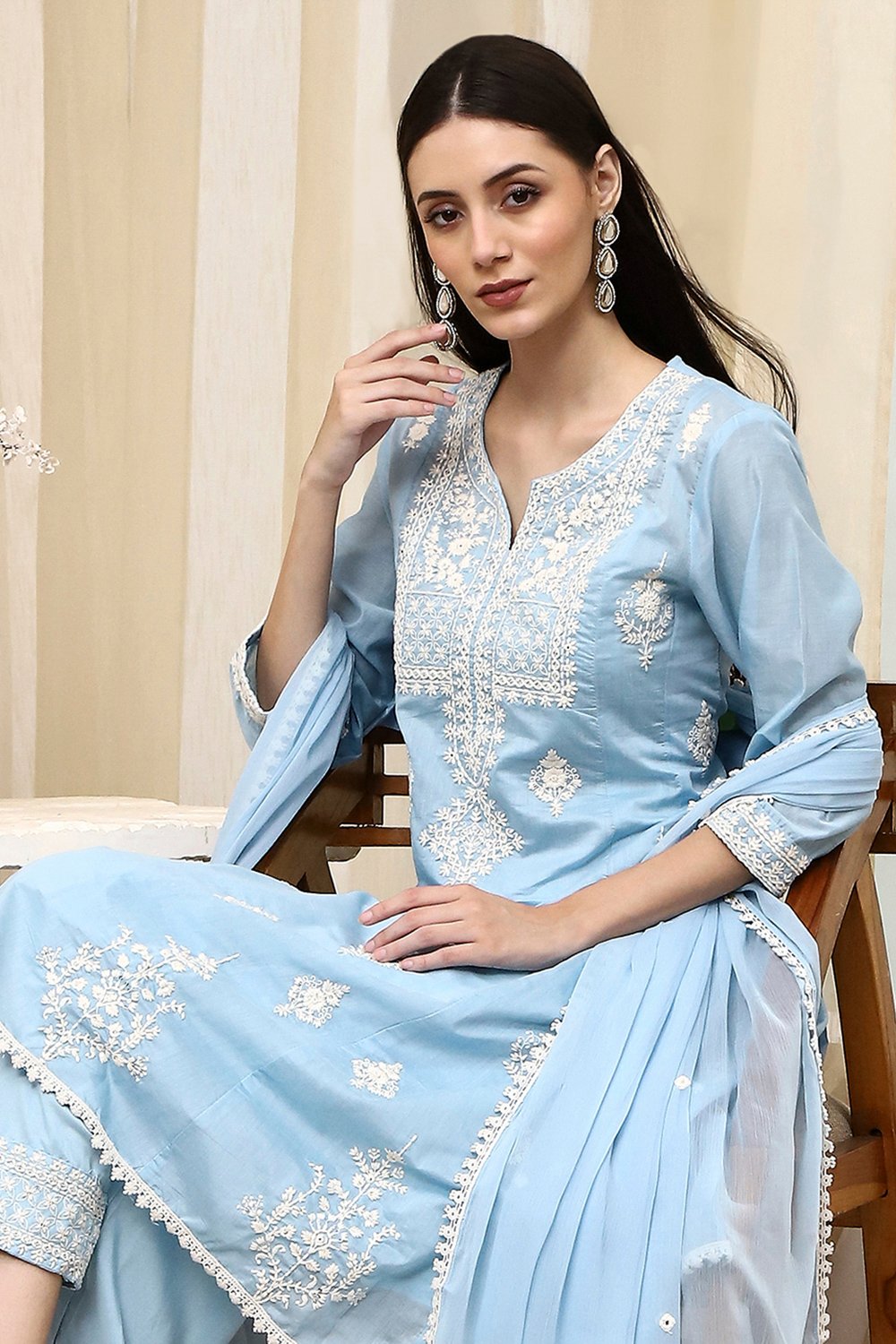 Blue Viscose Kalidar Suit Set image number 0