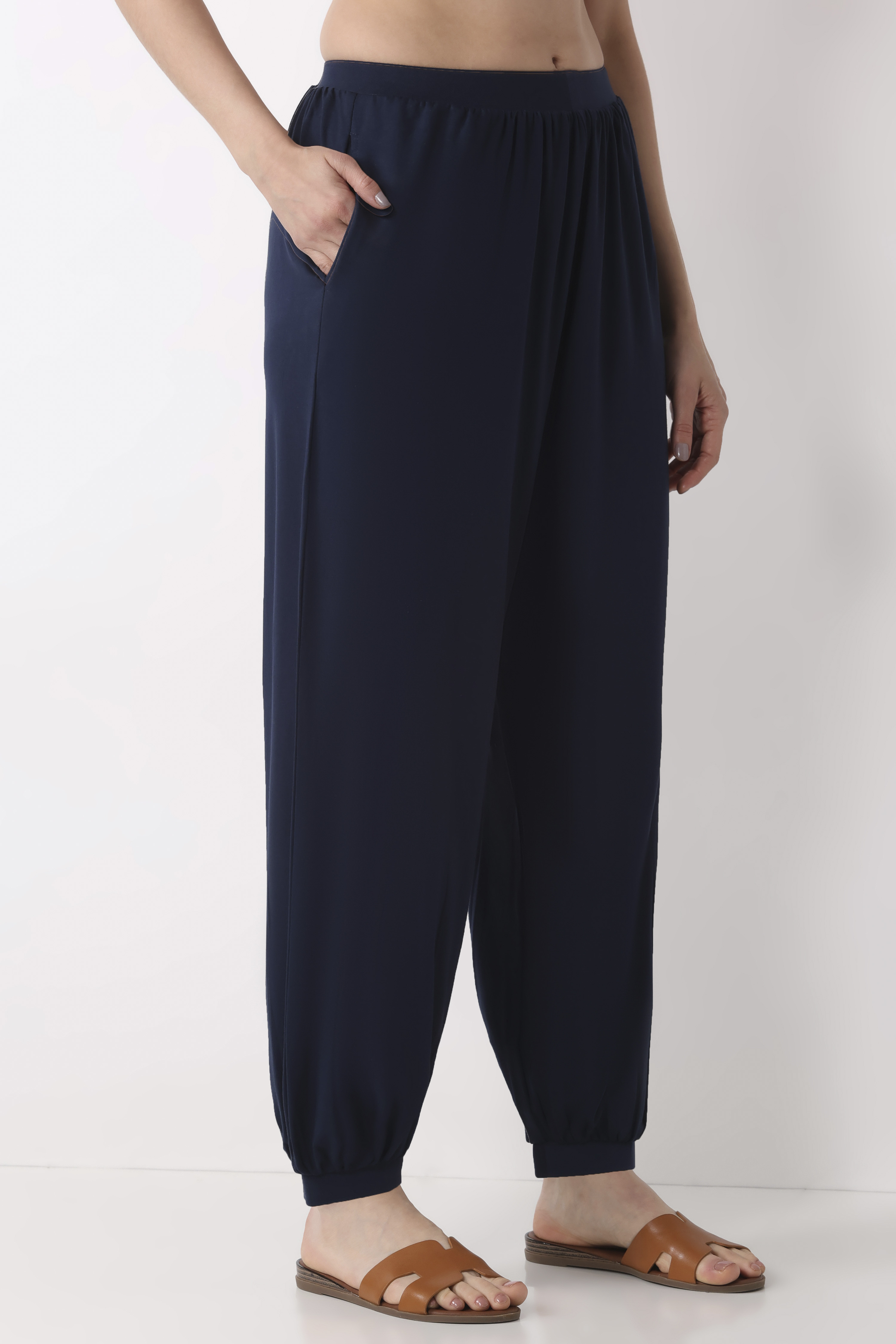 Beige Viscose Lycra Harem Pants image number 3