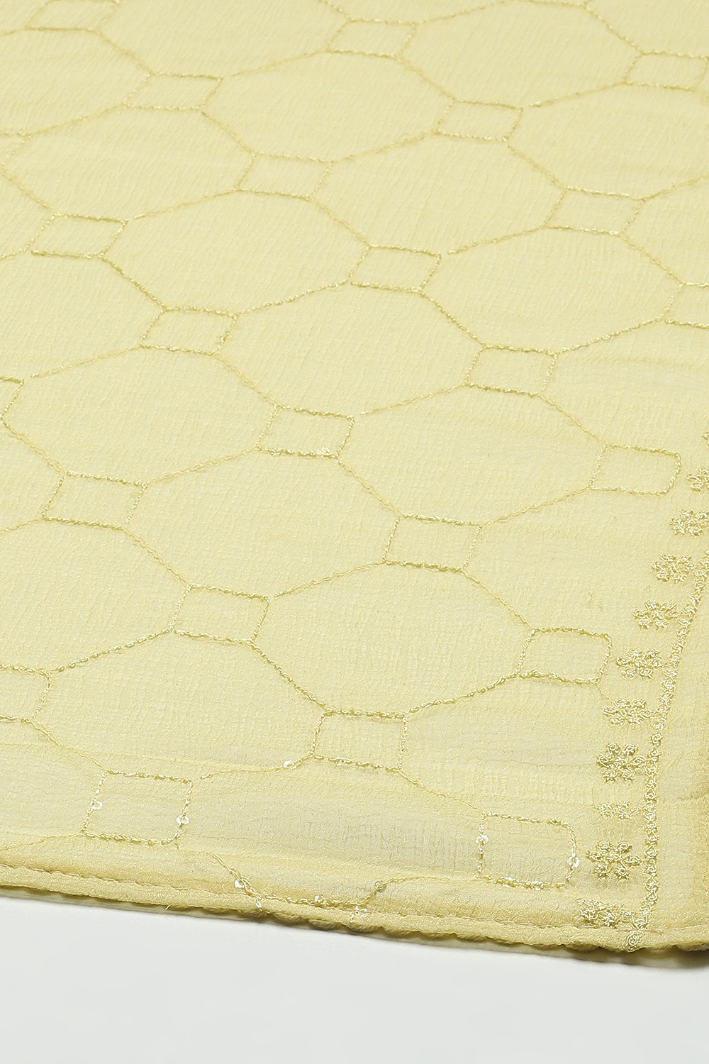 Yellow Chanderi Unstitched Suit Set image number 4