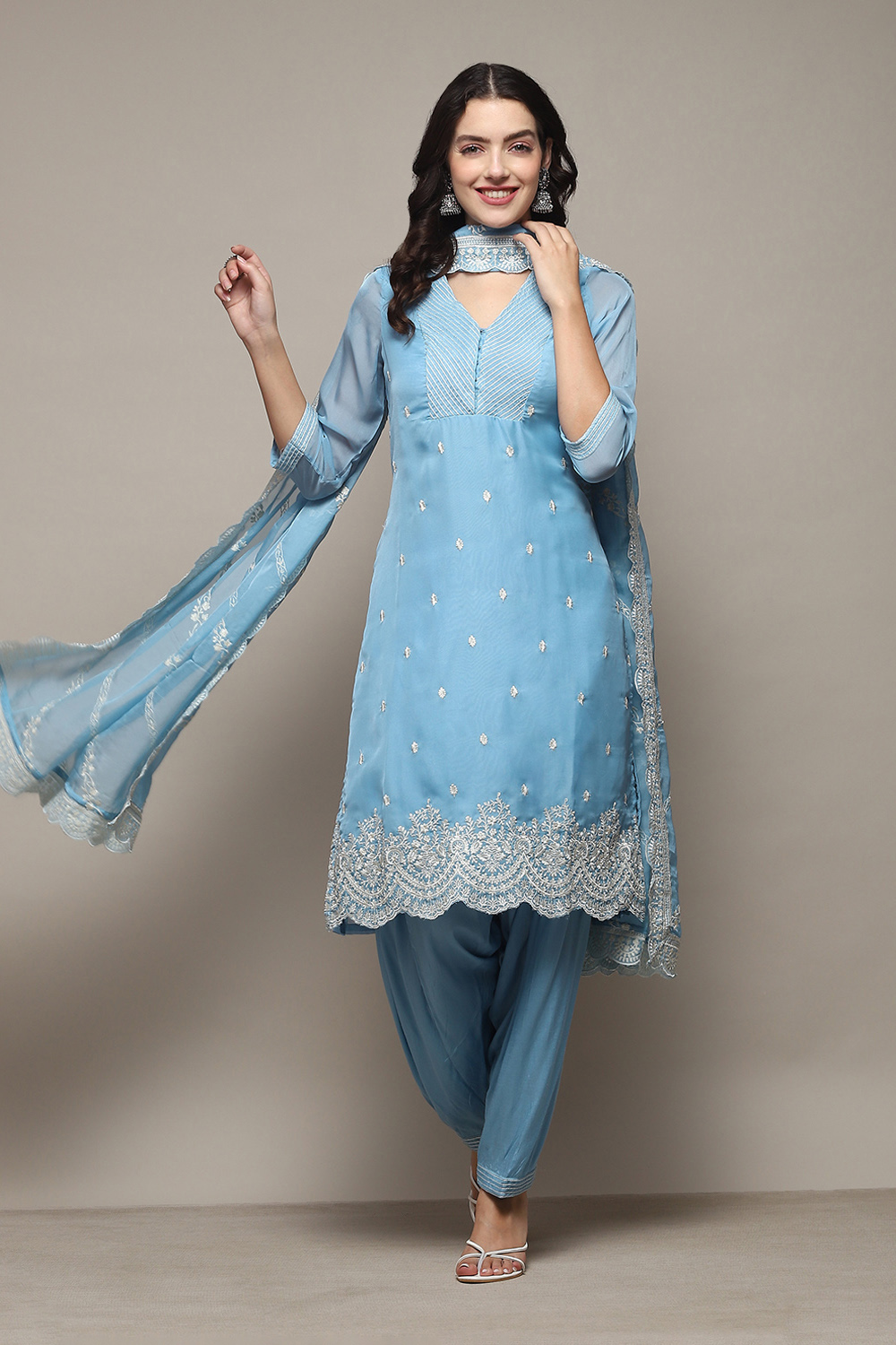Light Pink Polyester Straight Embroidered Kurta Salwar Suit Set image number 0