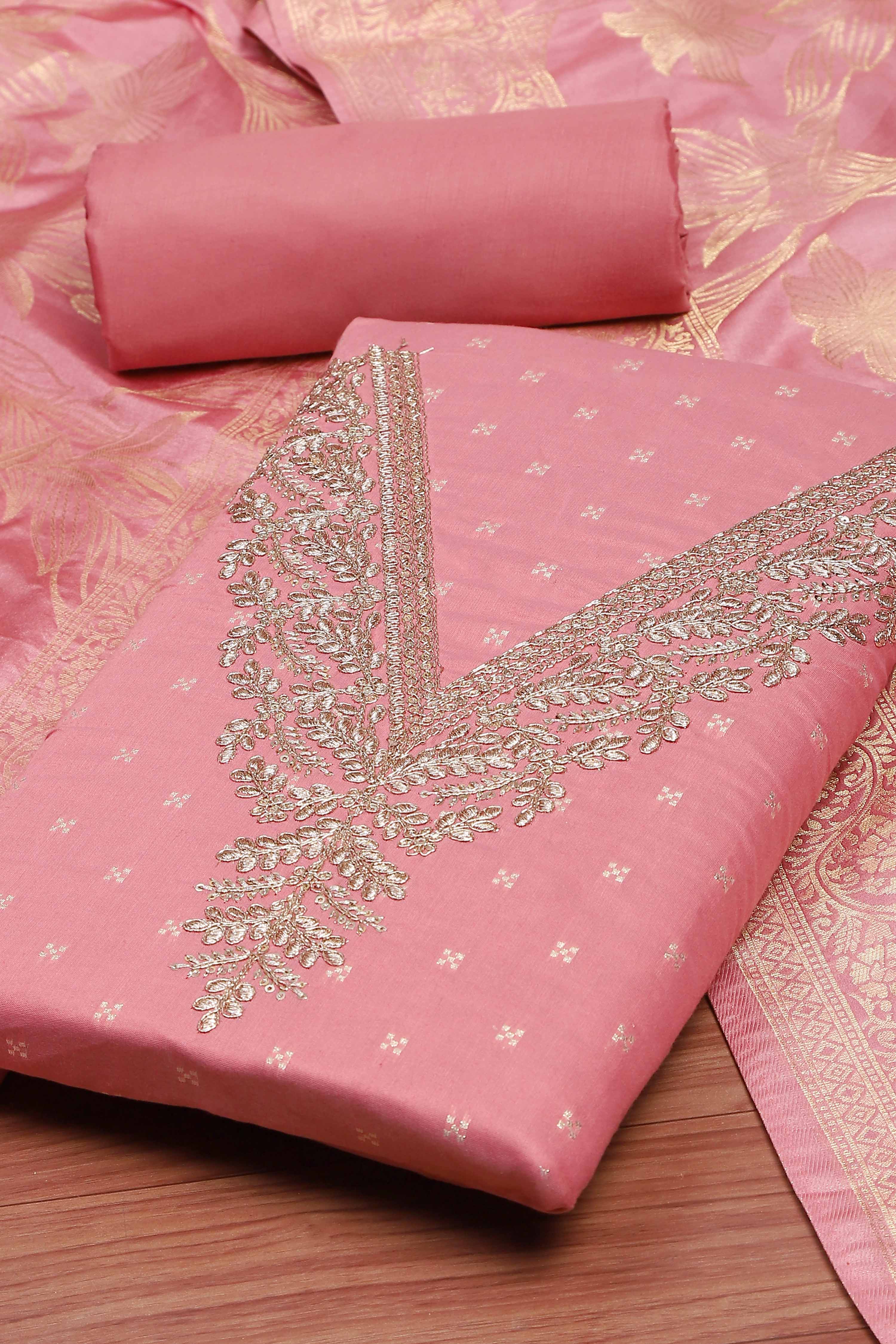 Green Georgette Embroidered Unstitched Suit Set image number 1