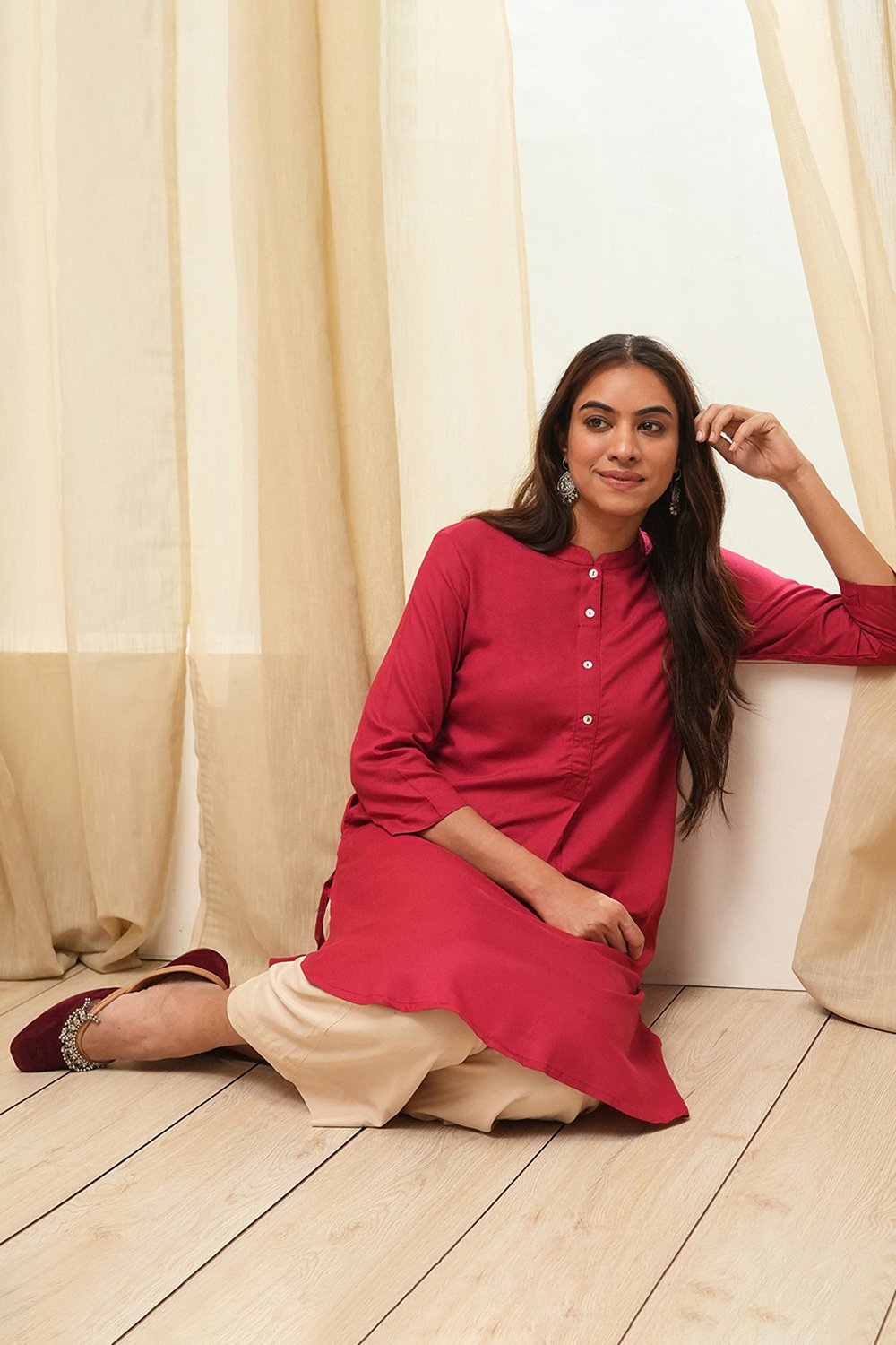 Navy Rayon Straight Kurta Palazzo Suit Set image number 5