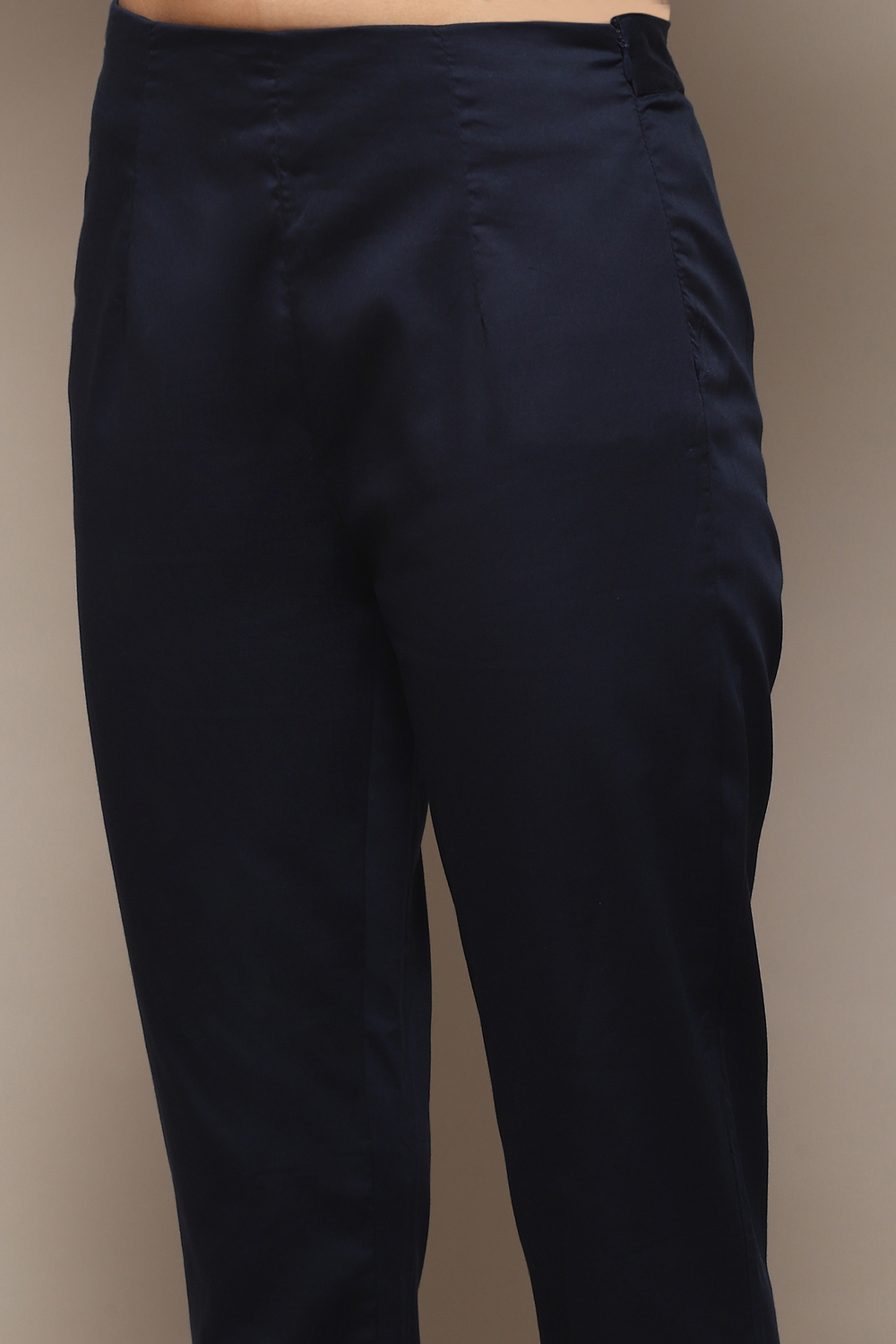 Teal Cotton Satin Narrow Kurta Pant Suit Set image number 2