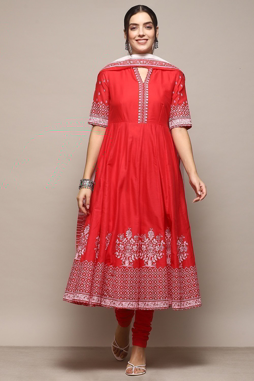 Black Cotton Anarkali Printed Kurta Churidar Suit Set image number 7