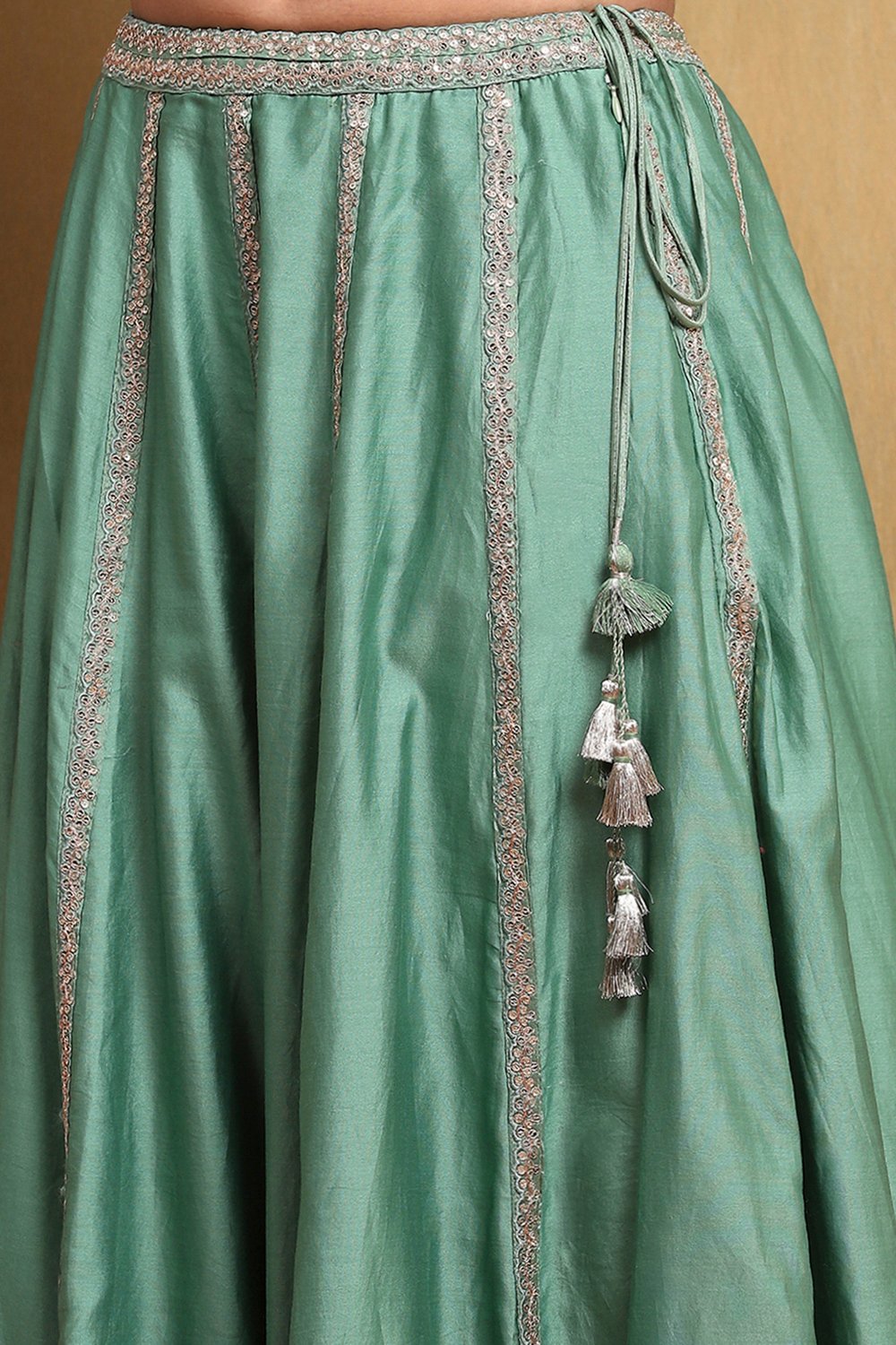 Sea Green Chanderi Silk Lehenga Set image number 2