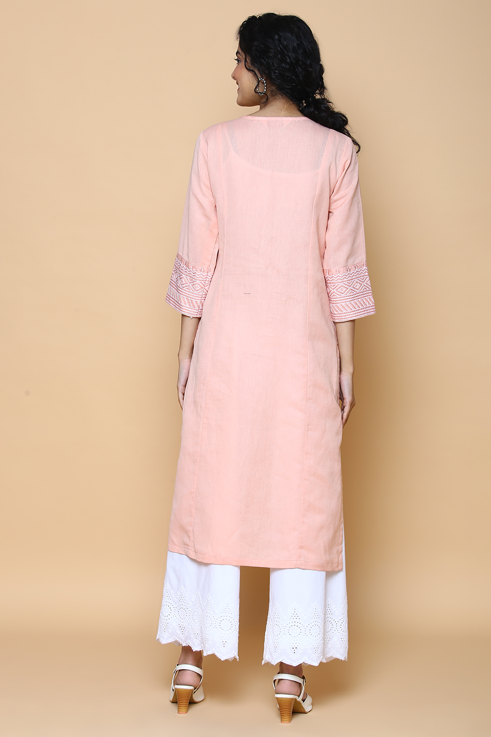 Peach Blue Cotton Linen Kurta image number 5