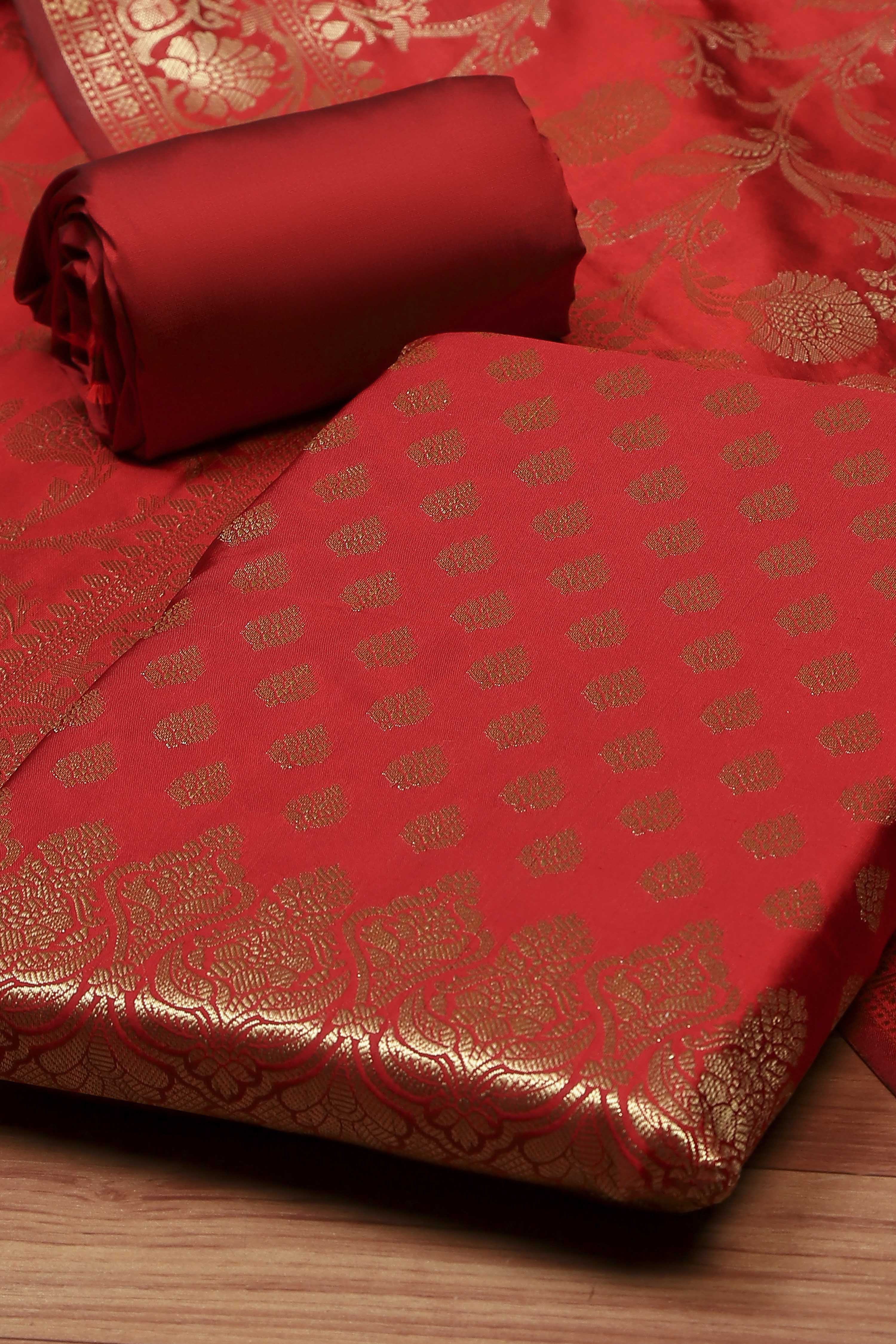 Rama Green Silk Unstitched Suit Set image number 1