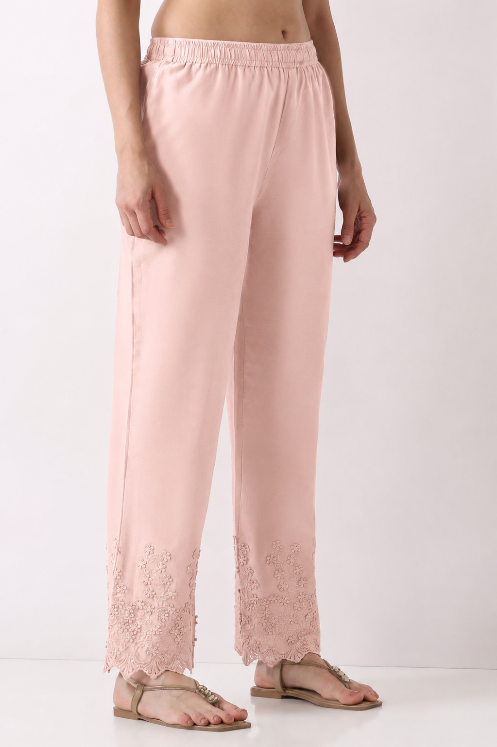 Blush Pink Cotton Straight Pant image number 5