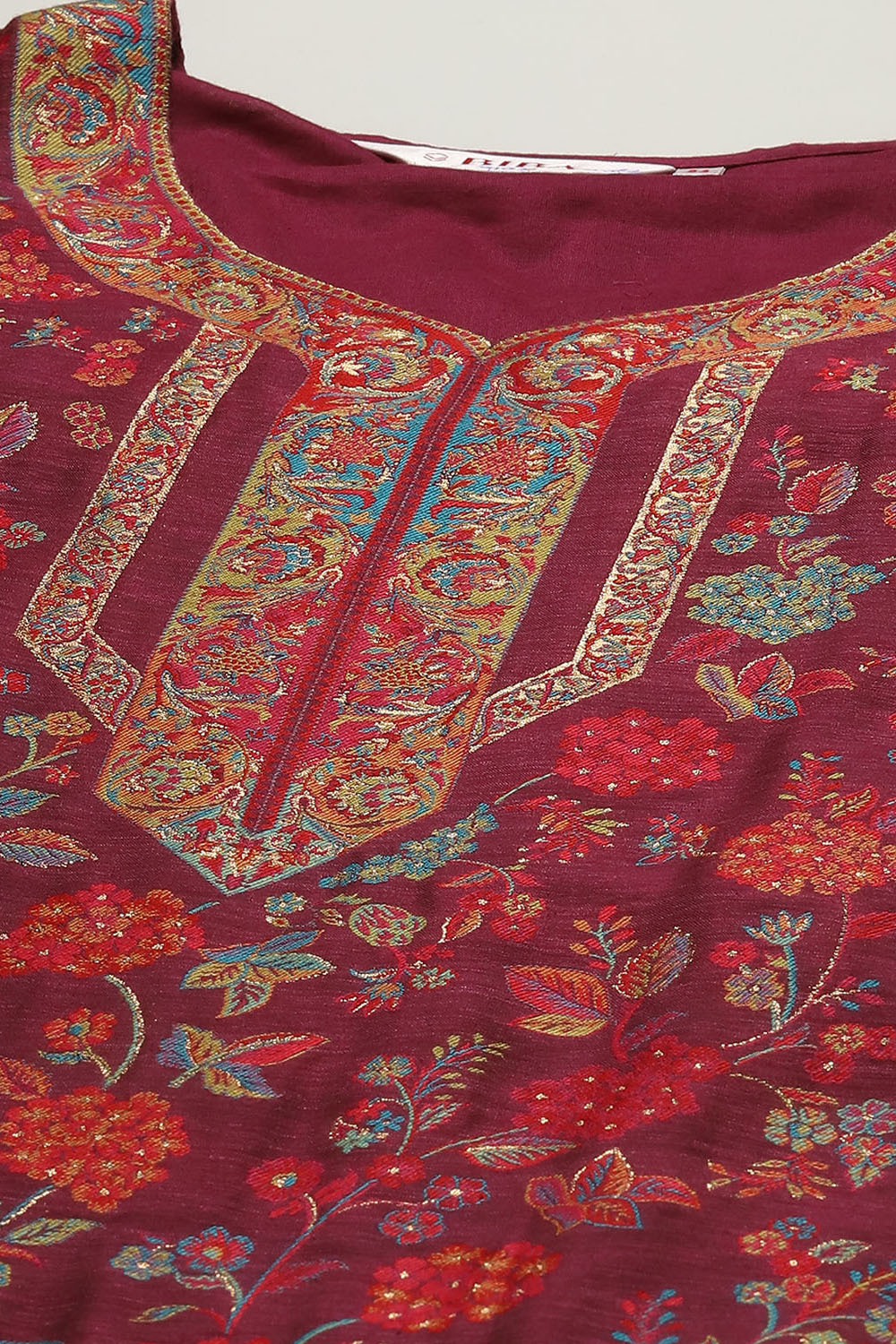 Wine Cotton Straight Yarndyed Kurta Palazzo Suit Set image number 1