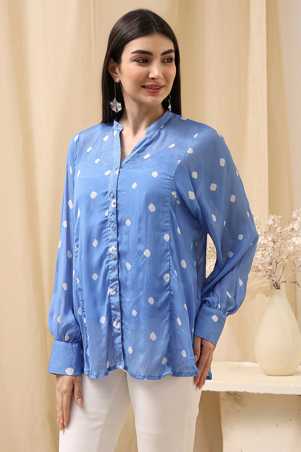 Blue Printed Straight Shirt image number 2