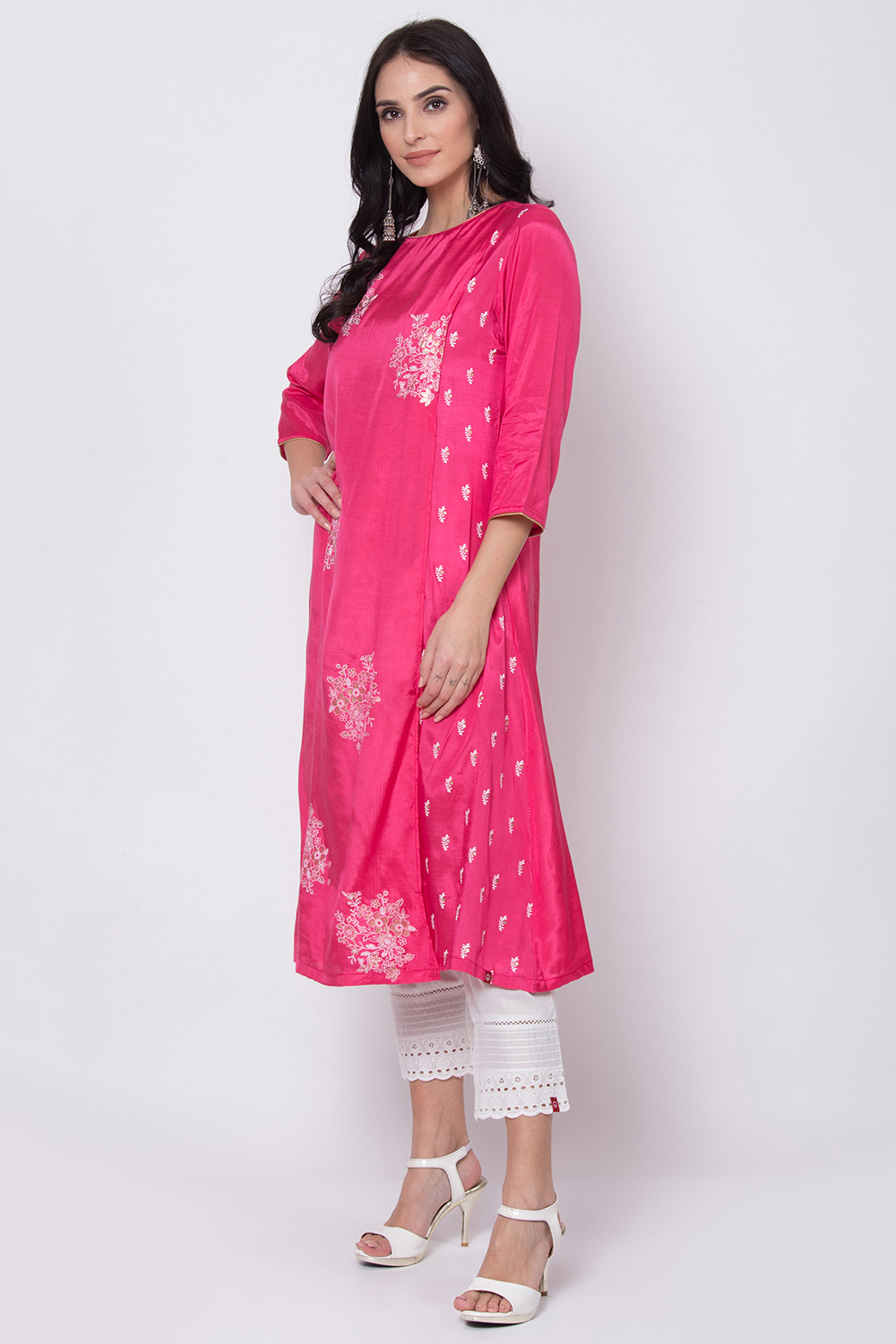 Fuchsia Viscose A-Line Printed Kurta image number 2