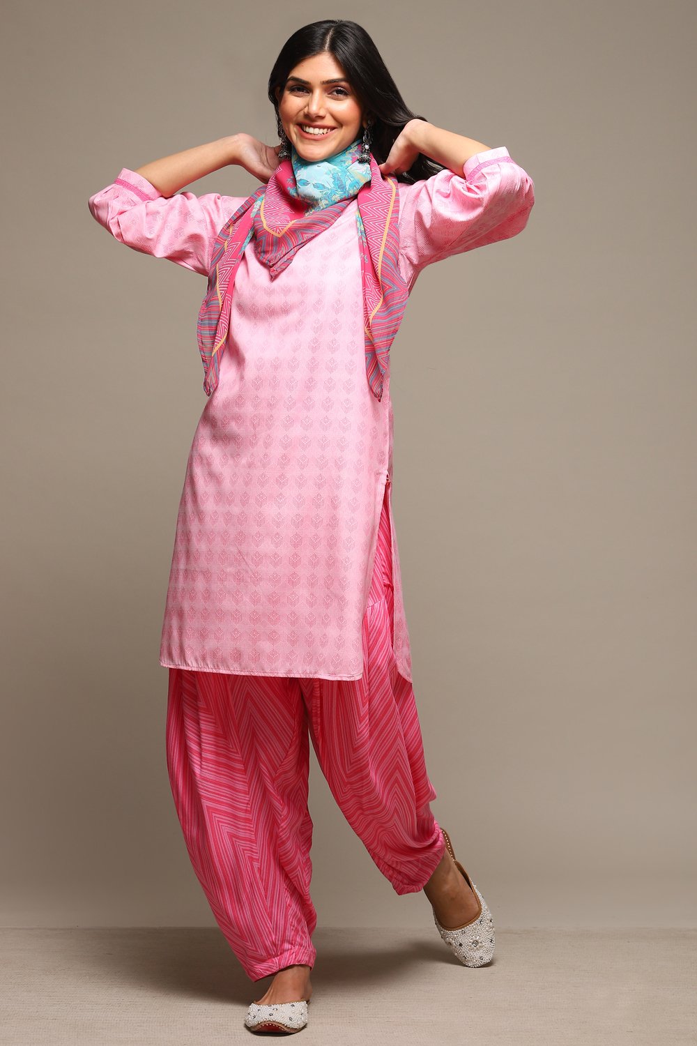 Pink Rayon Straight Kurta Cross Yoke Salwar Suit Set image number 0
