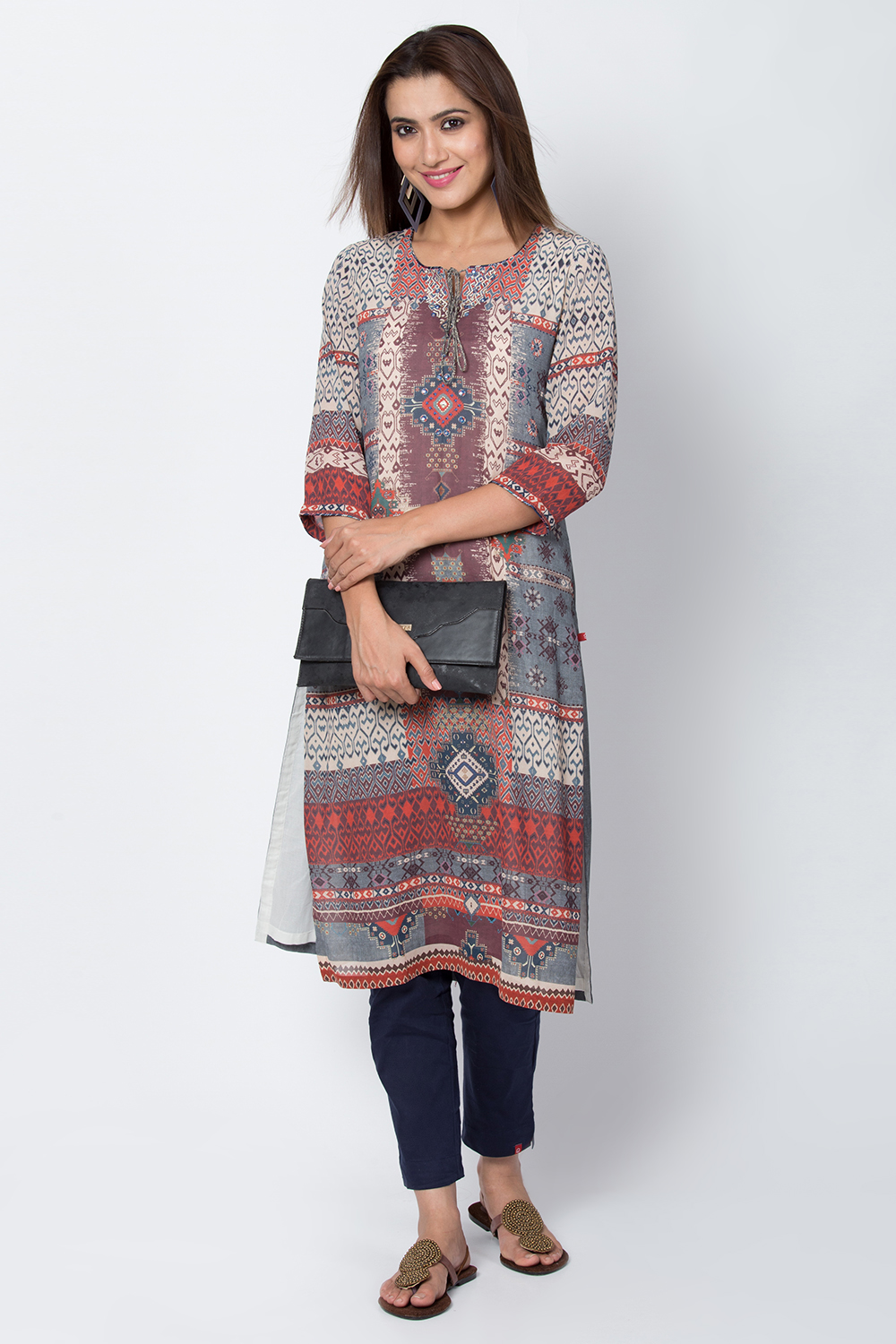 Multicolor Art Silk Straight Printed Kurta image number 4