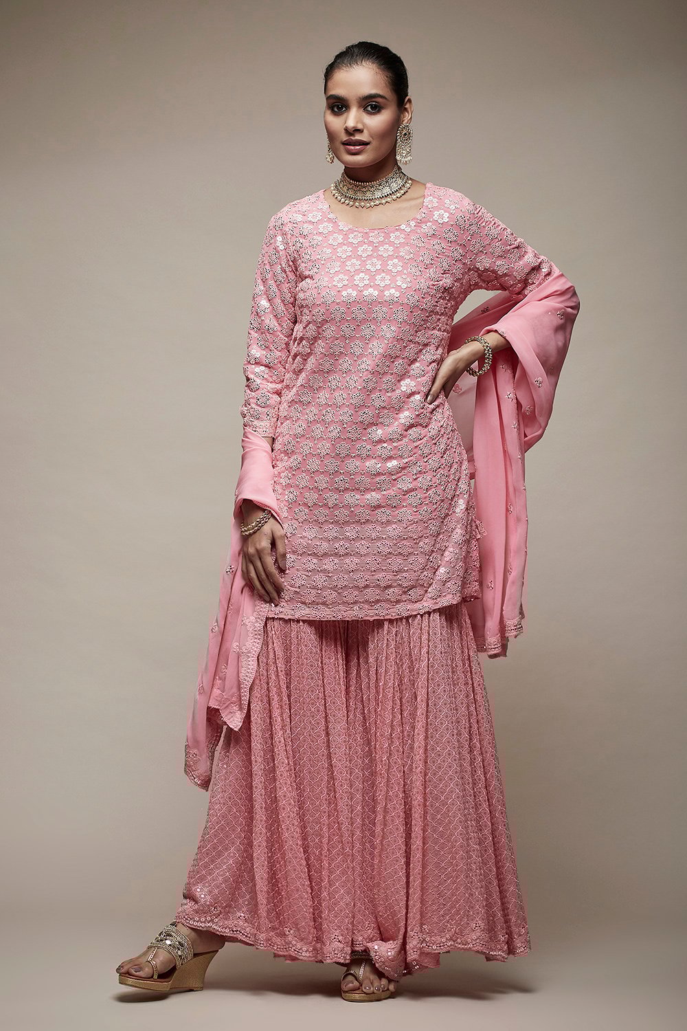 Pink Viscose Garara Suit Set image number 1
