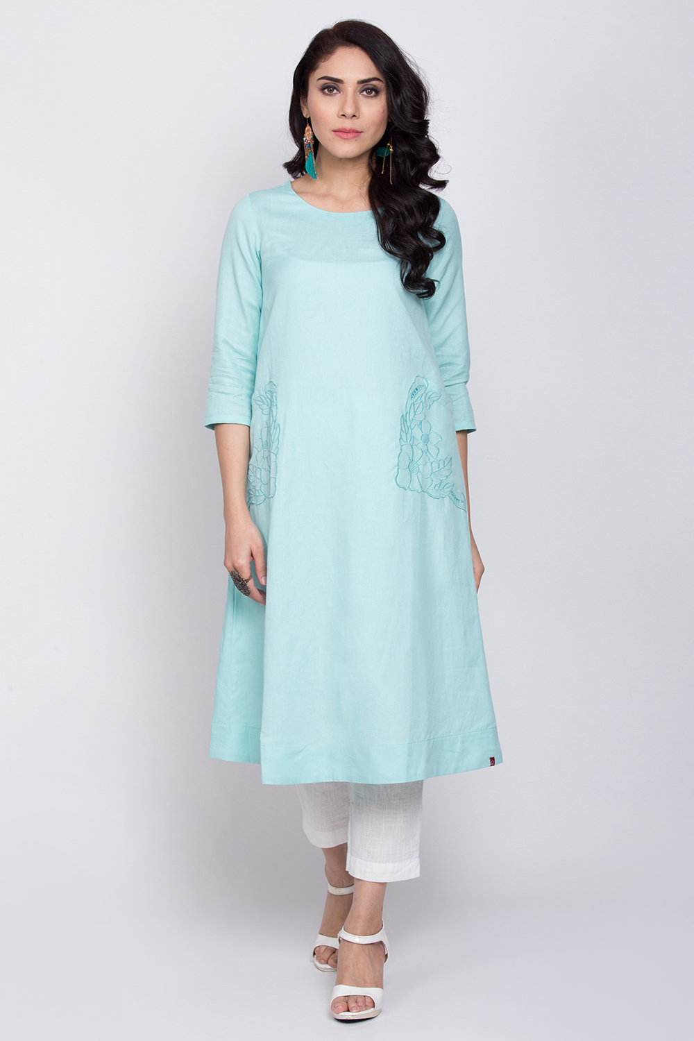 Pink Cotton A-Line Yarndyed Kurta image number 0