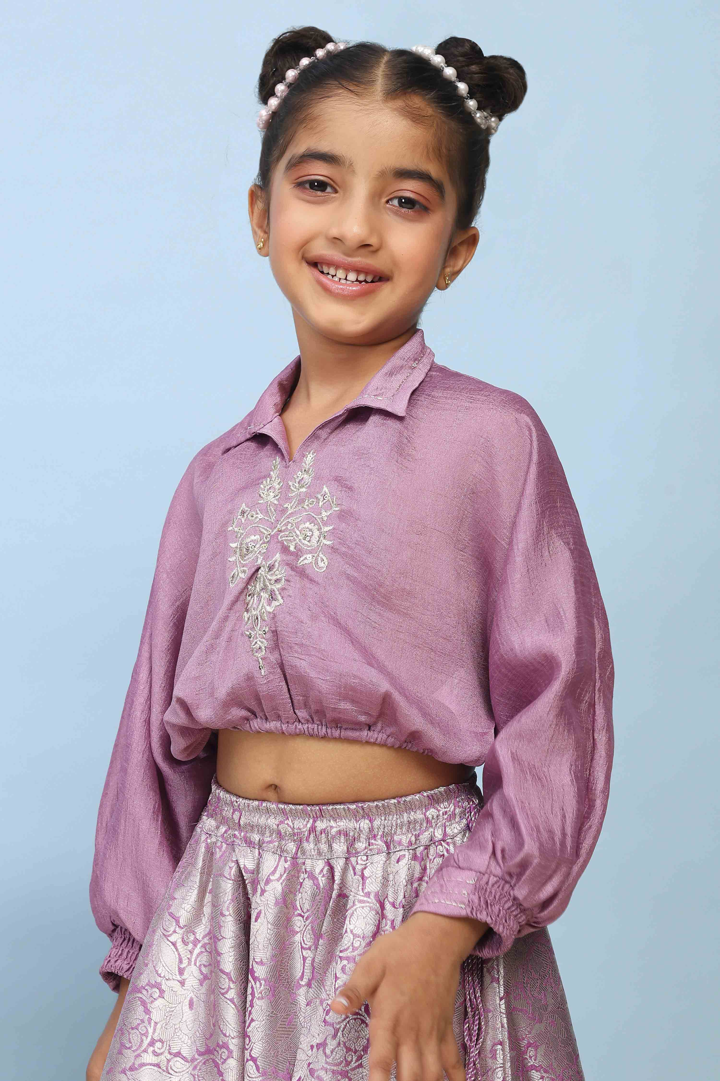 Lilac Polyester Flared Lehenga Set image number 1