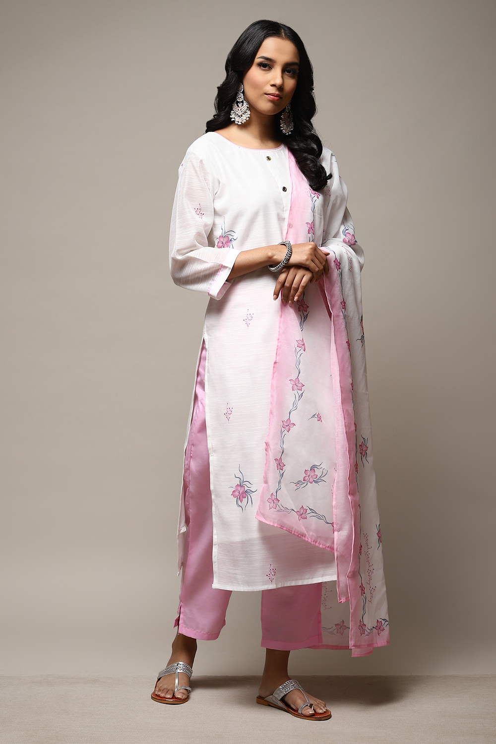 Pink Linen Digital Print Unstitched Suit Set image number 12