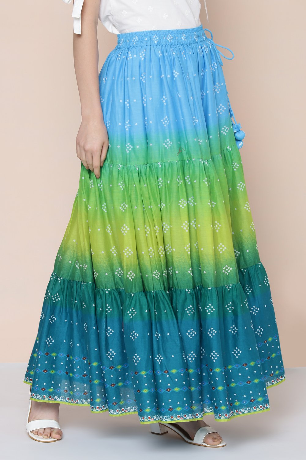 Green Cotton Tiered Skirt image number 3