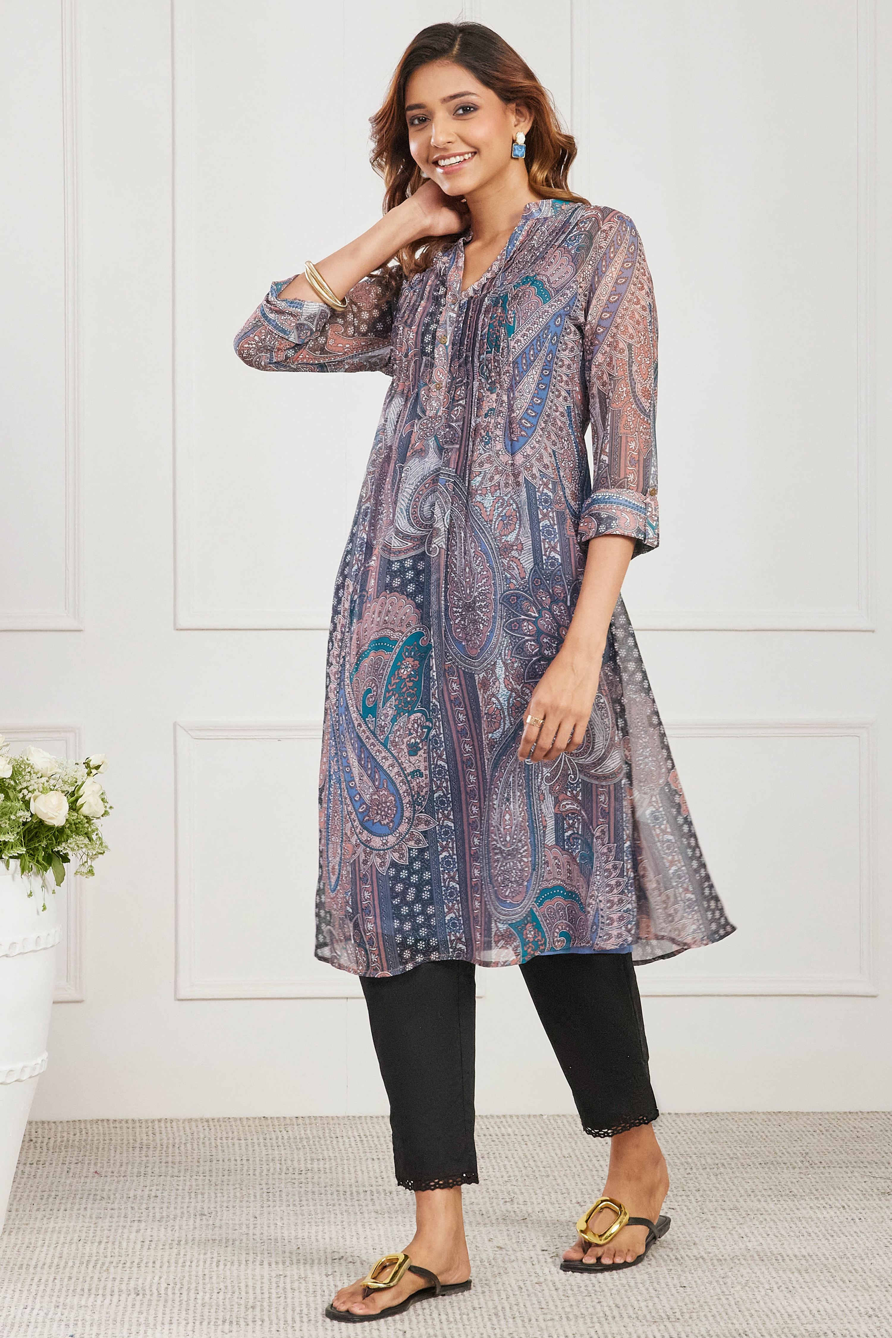 Brown Polyester Printed Straight Kurta image number 2