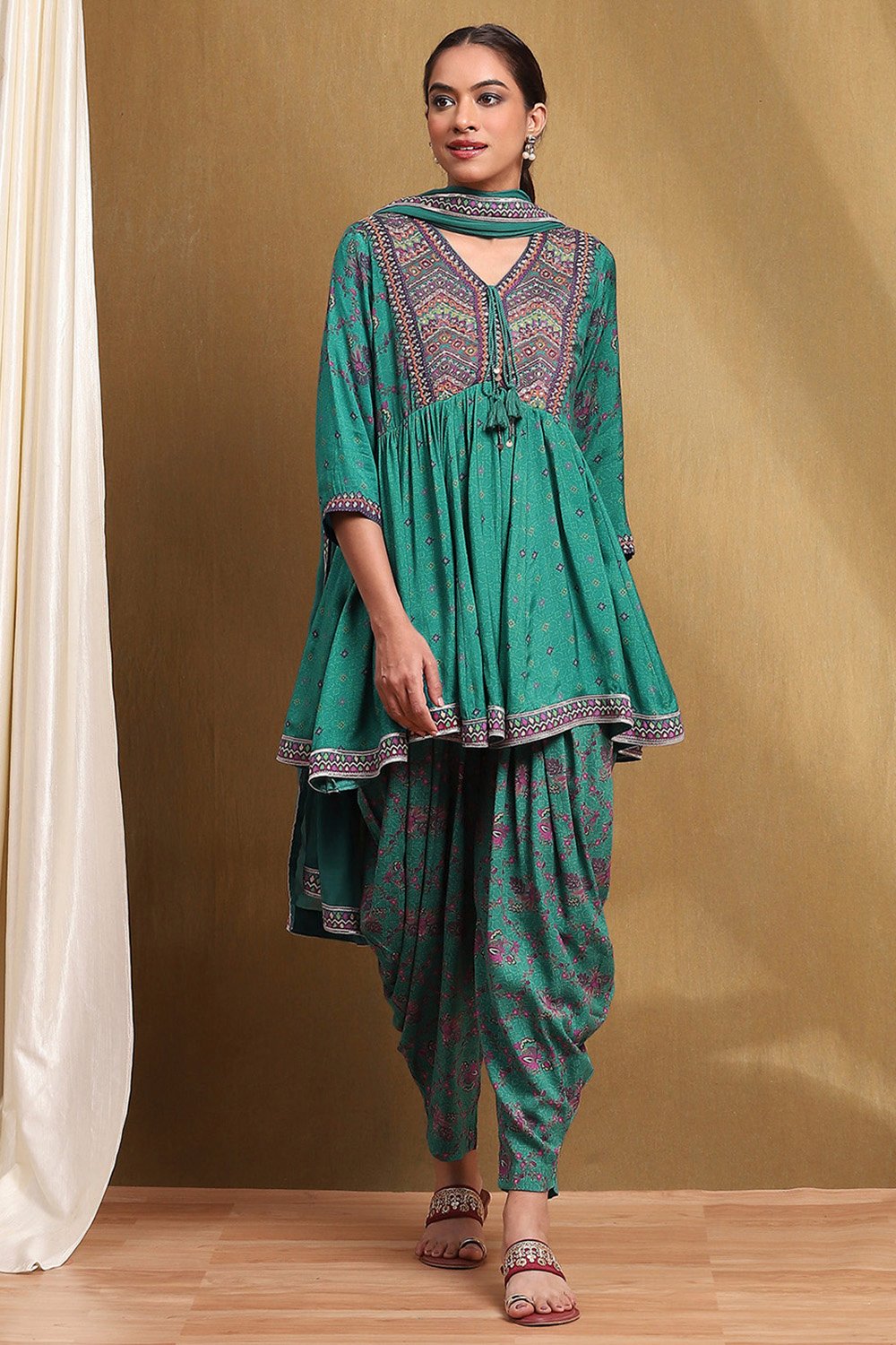 Fuchsia Viscose Floral Printed Peplum Suit Set image number 0