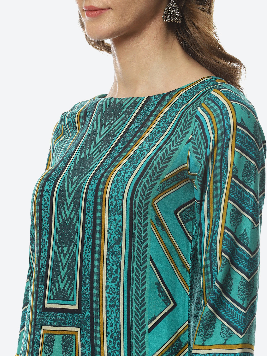 Green & Turquoise Rayon Straight Printed Kurta image number 1